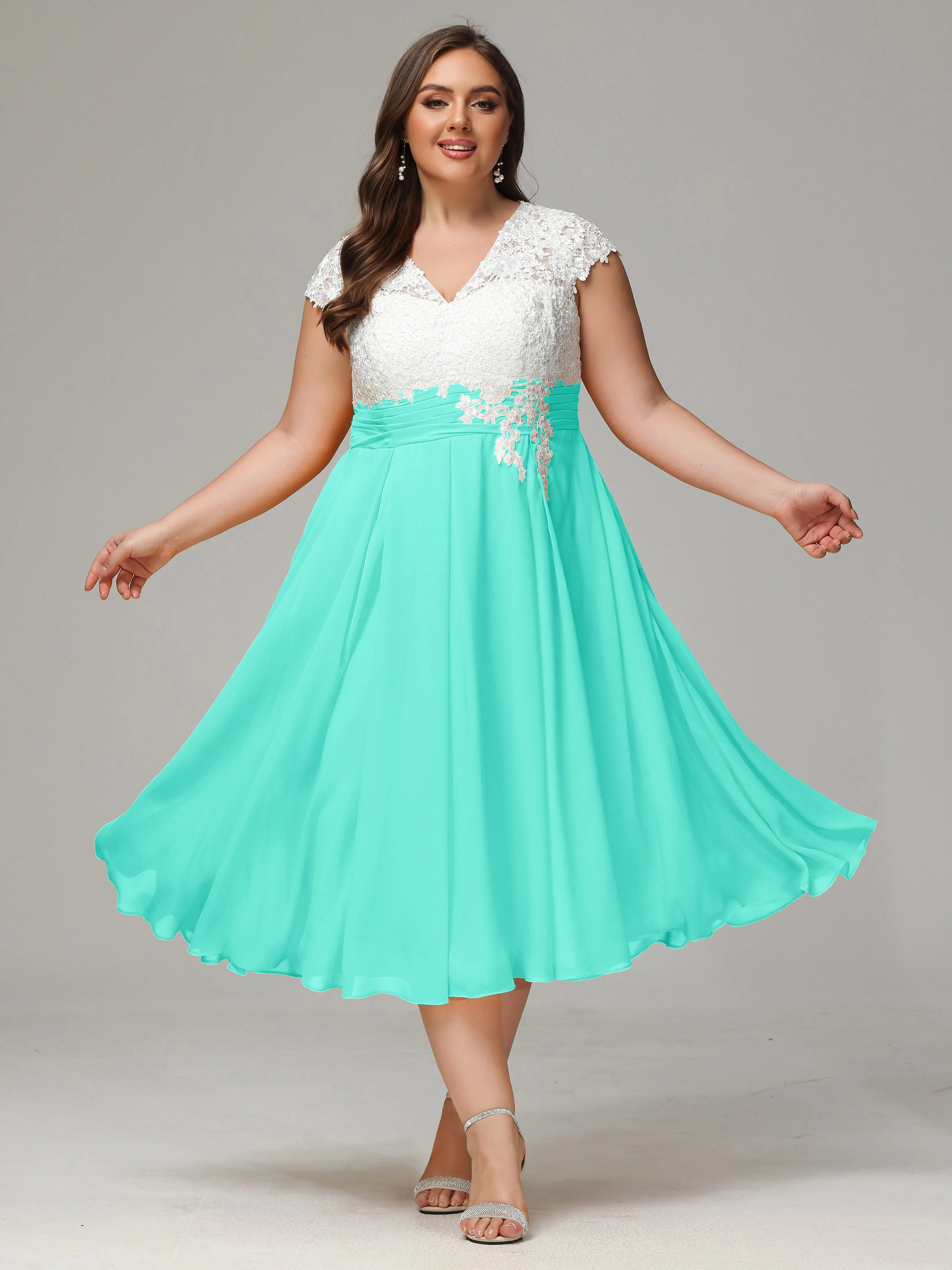 Tea-length Cap Sleeves Chiffon Mother Of The Bride Dresses