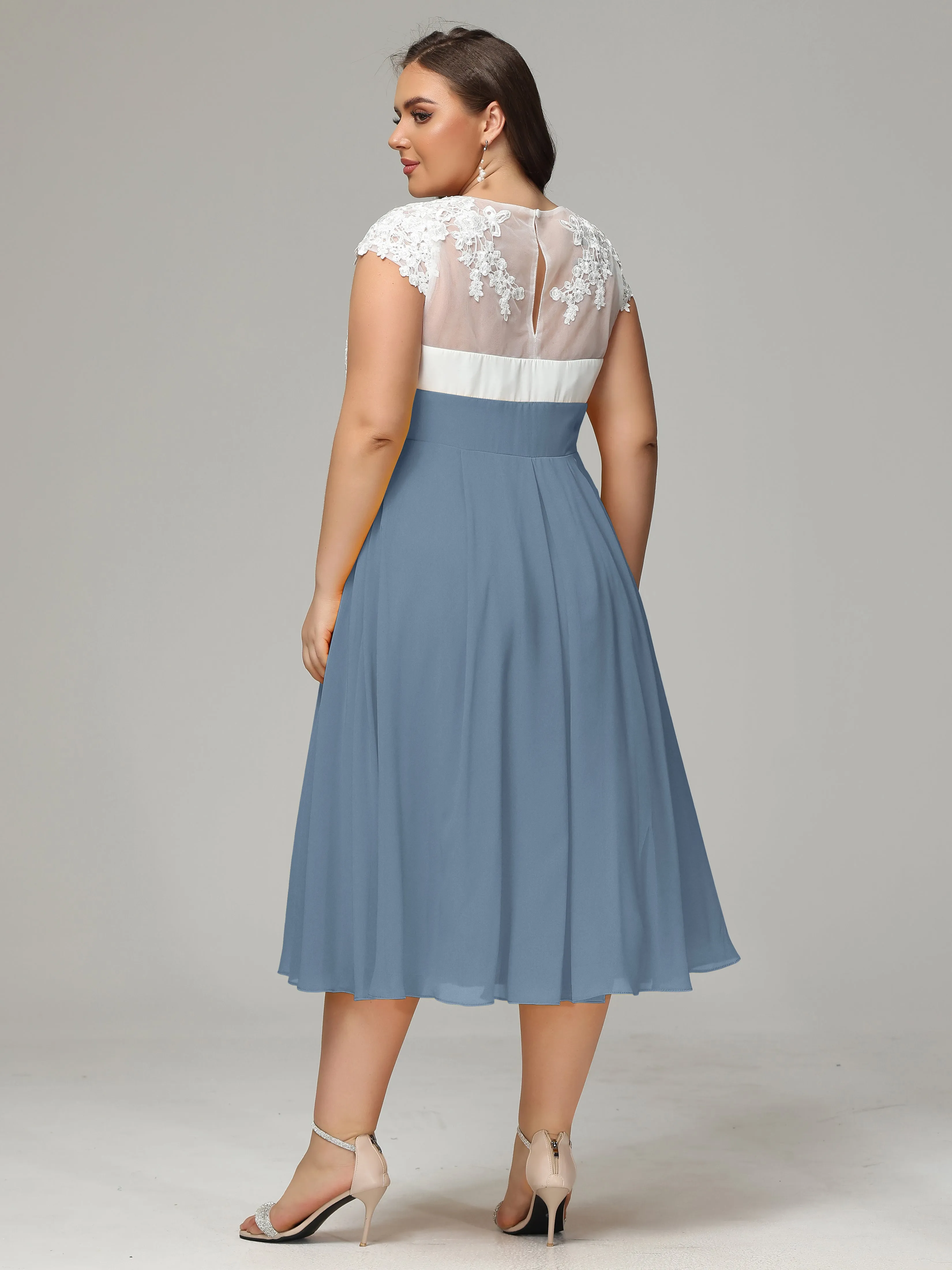 Tea-length Cap Sleeves Chiffon Mother Of The Bride Dresses