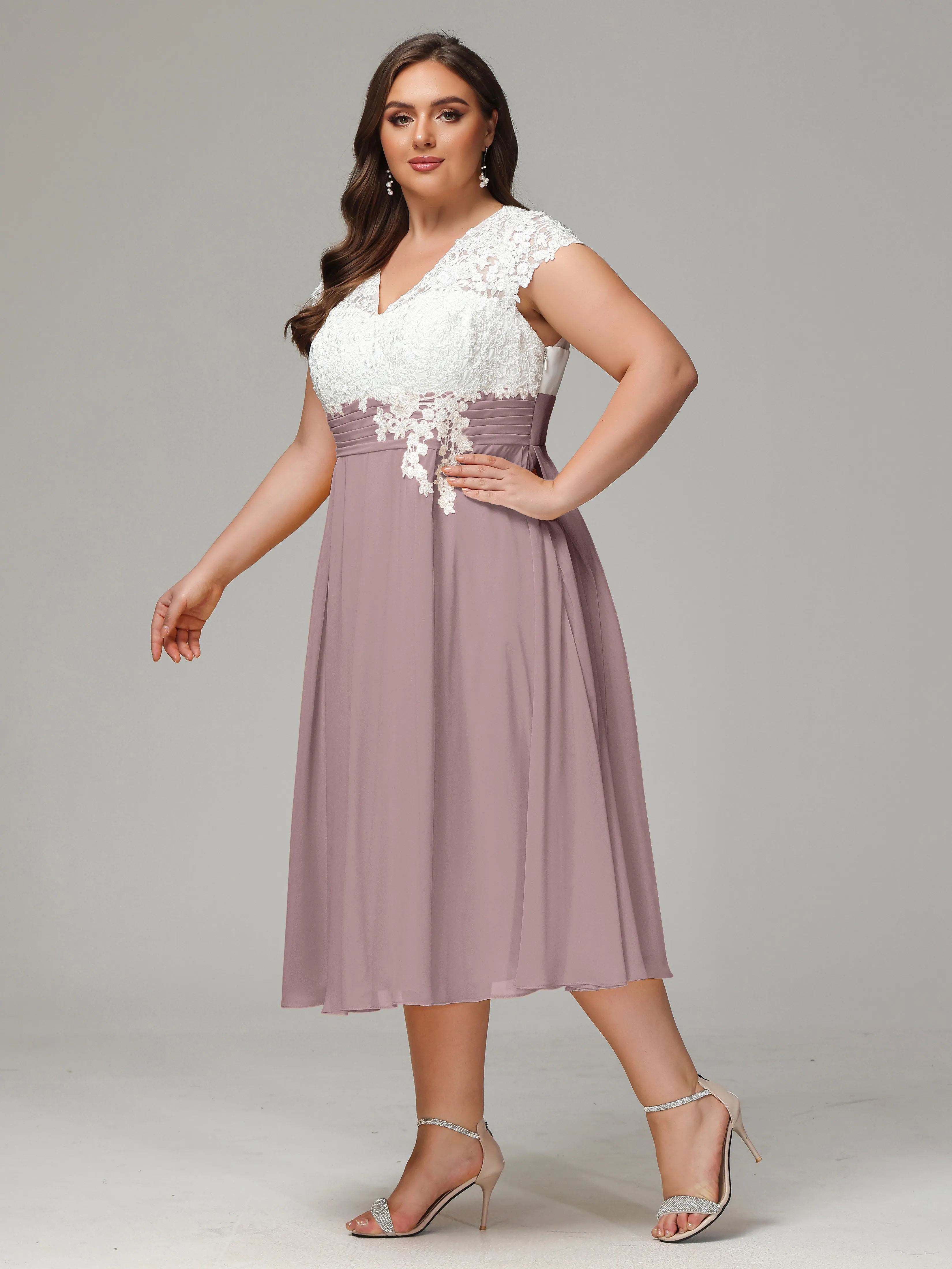 Tea-length Cap Sleeves Chiffon Mother Of The Bride Dresses
