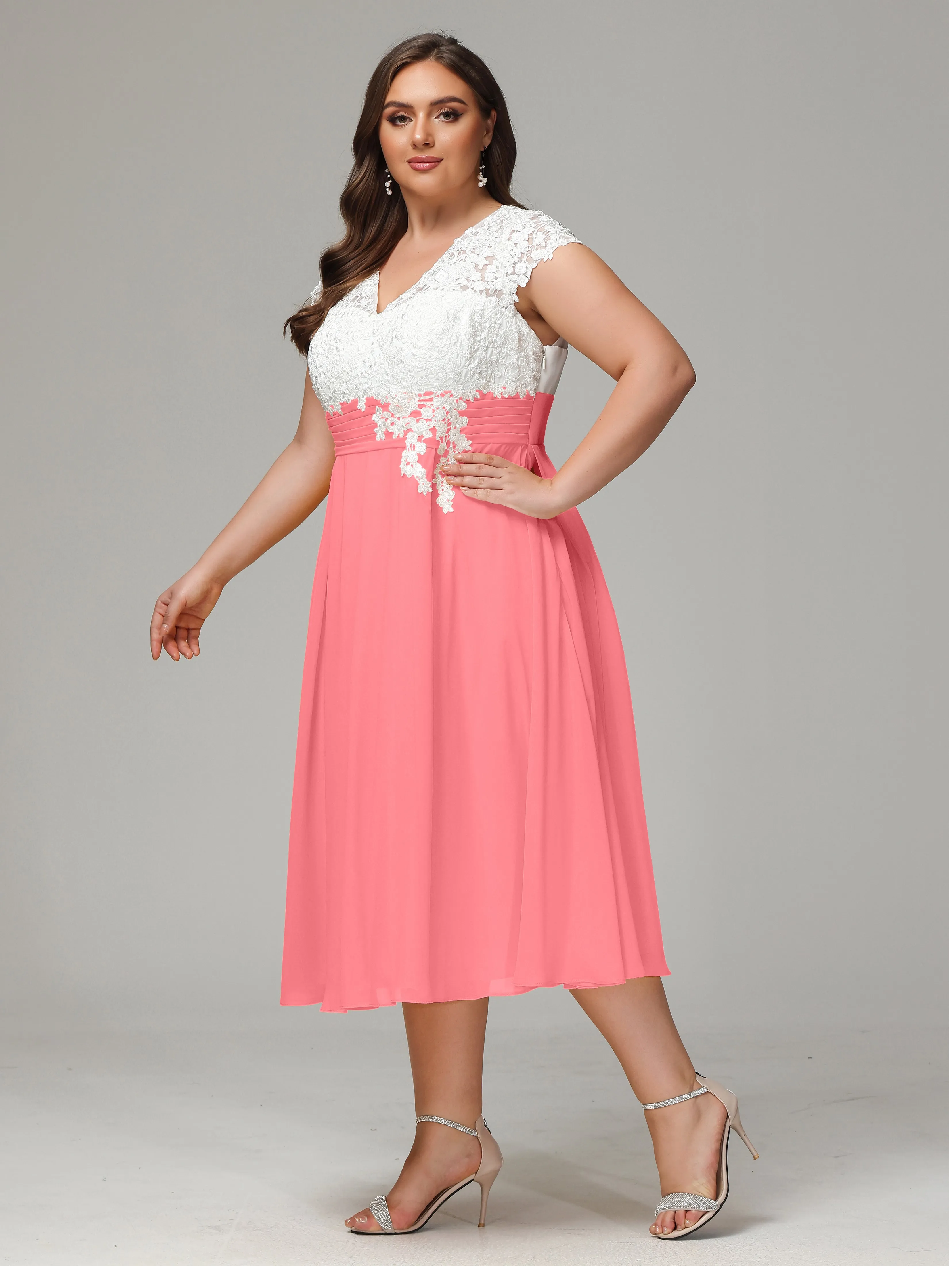 Tea-length Cap Sleeves Chiffon Mother Of The Bride Dresses