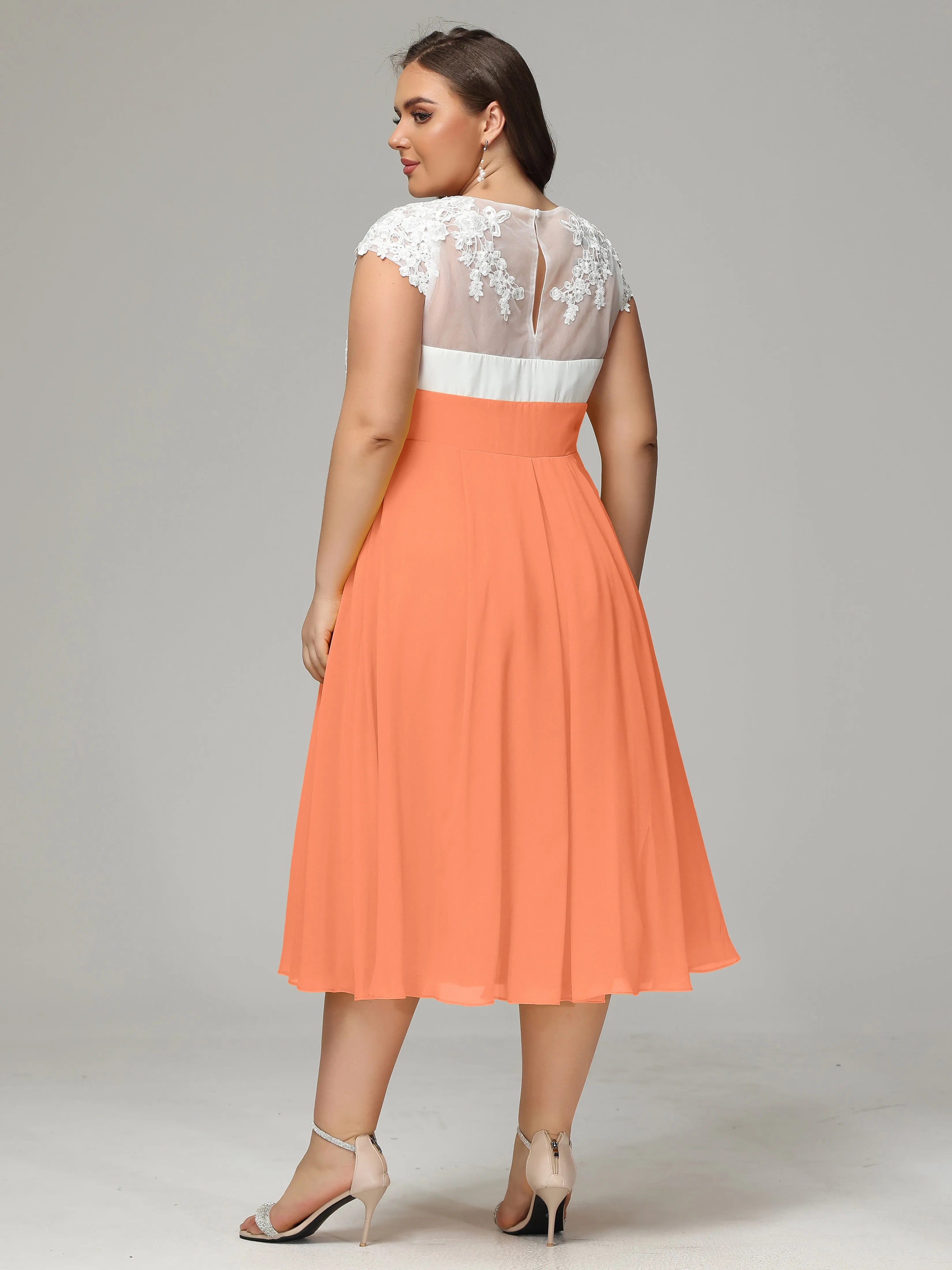 Tea-length Cap Sleeves Chiffon Mother Of The Bride Dresses