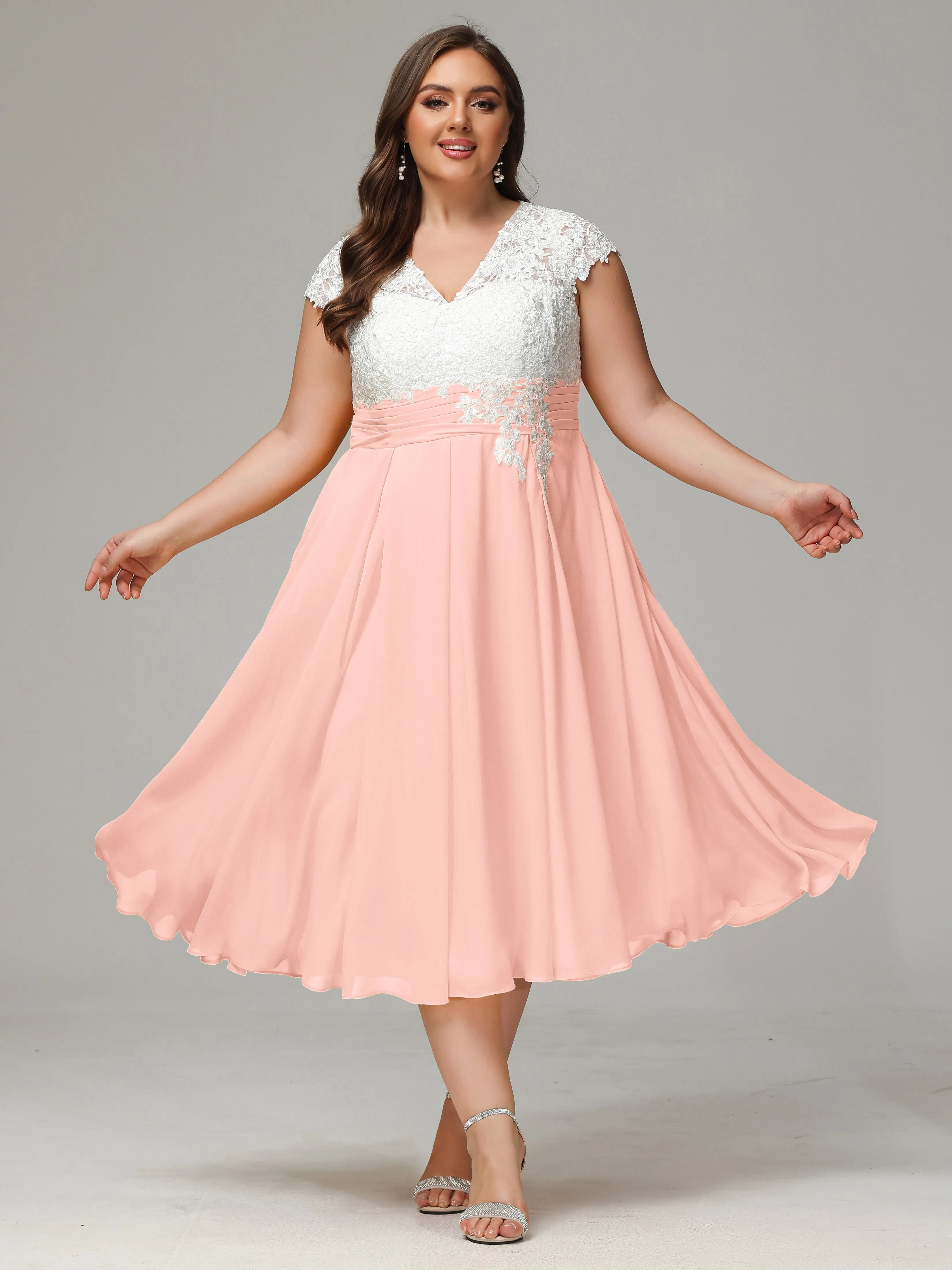 Tea-length Cap Sleeves Chiffon Mother Of The Bride Dresses