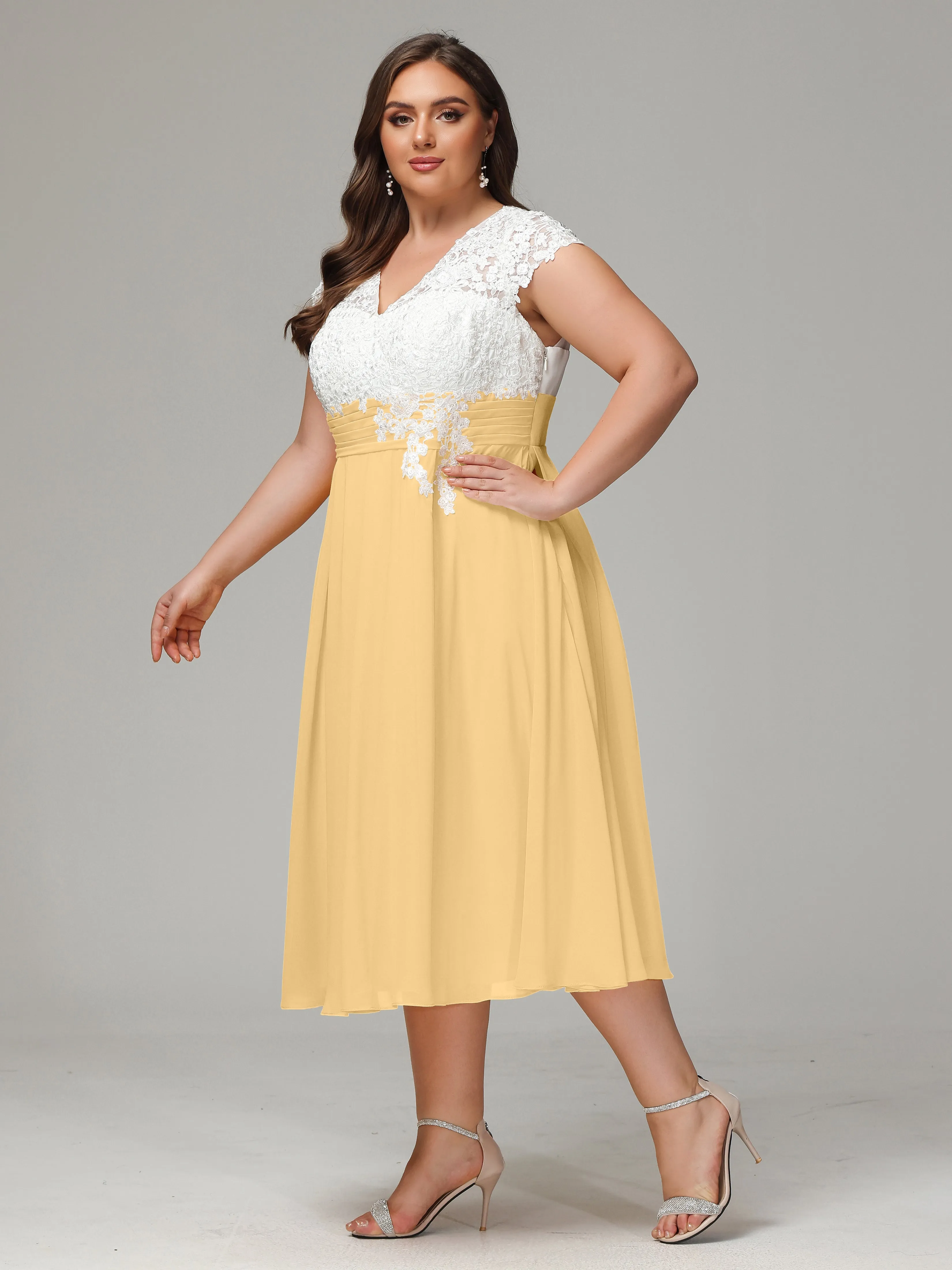 Tea-length Cap Sleeves Chiffon Mother Of The Bride Dresses