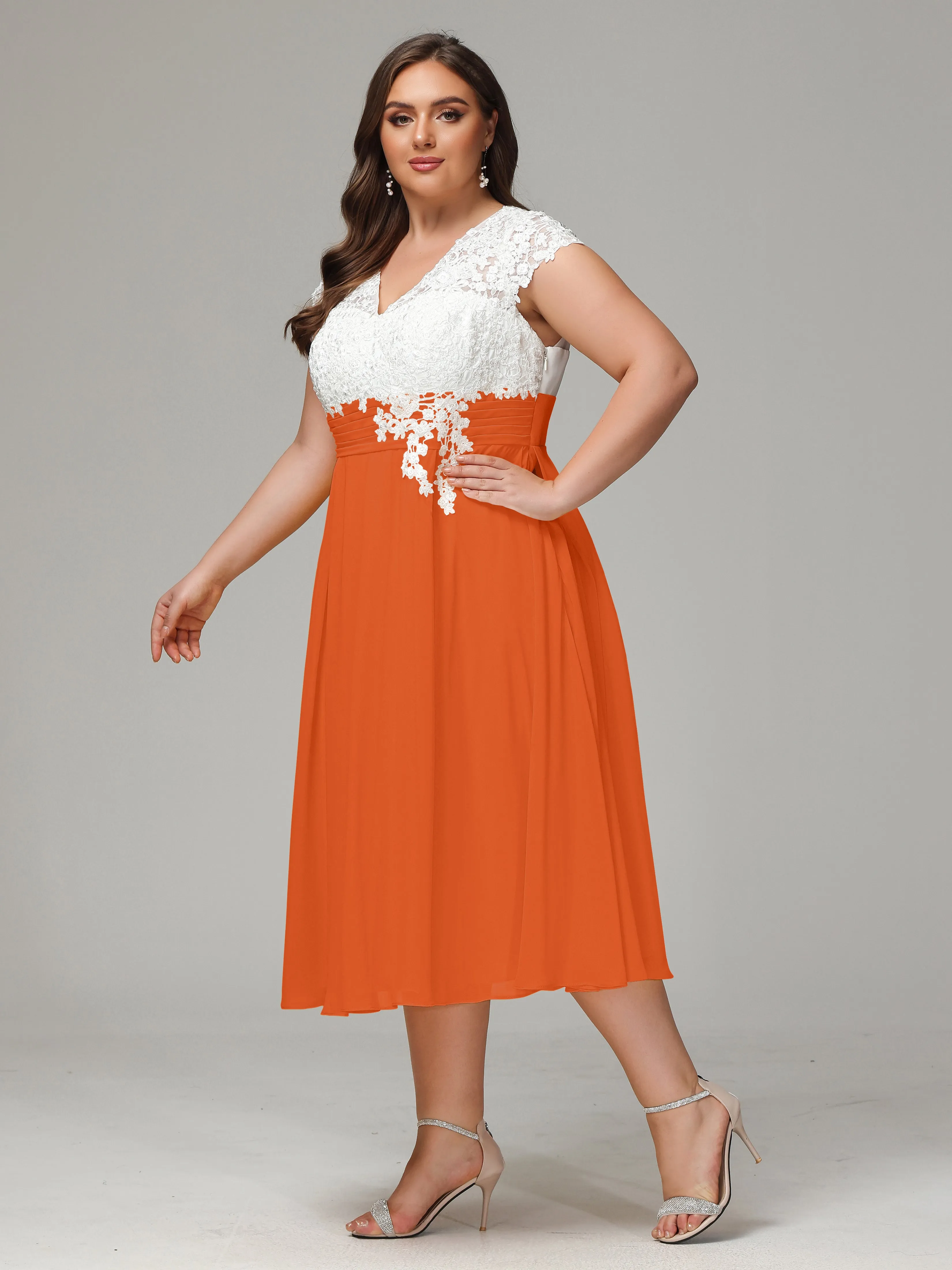 Tea-length Cap Sleeves Chiffon Mother Of The Bride Dresses