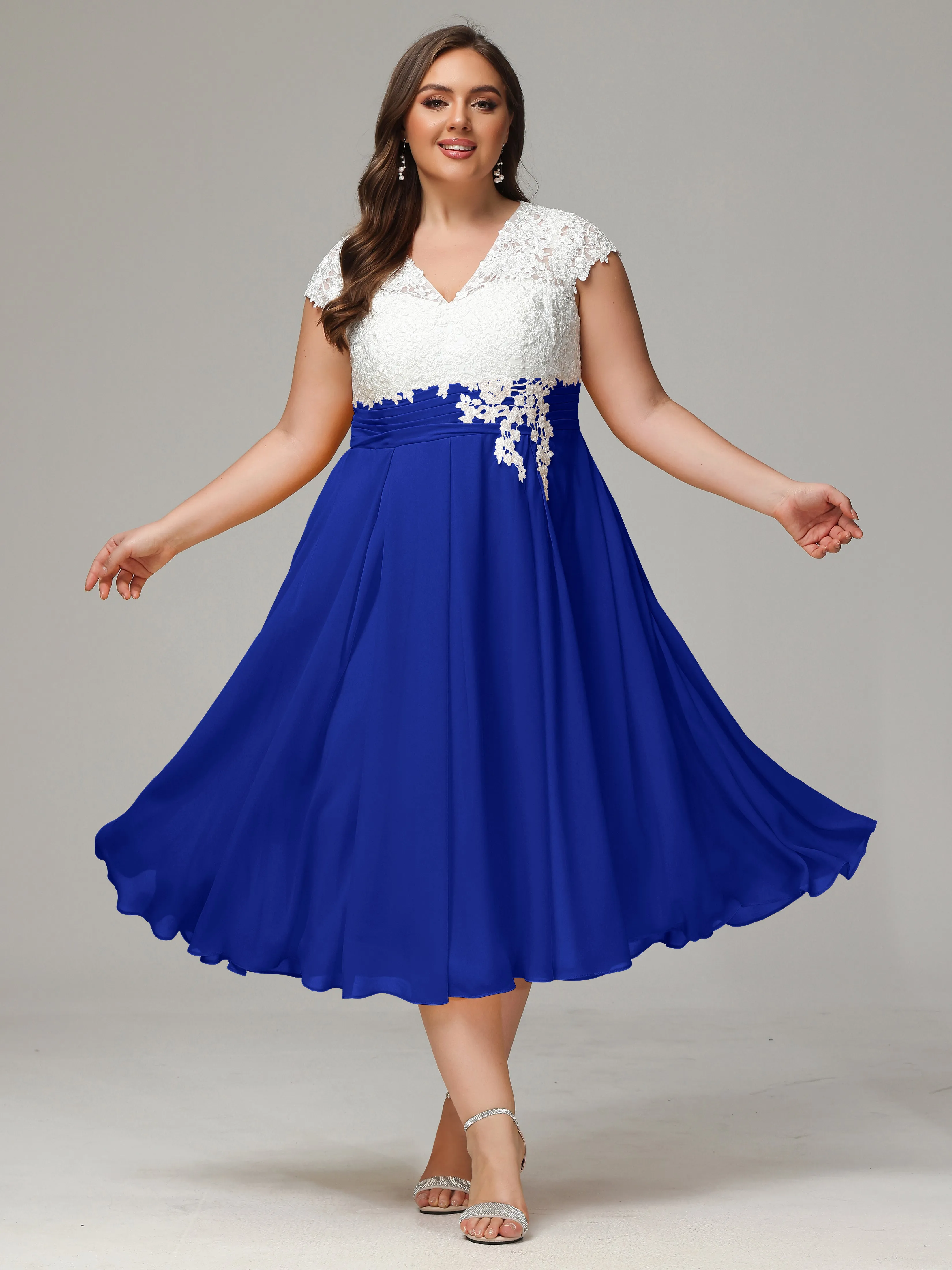 Tea-length Cap Sleeves Chiffon Mother Of The Bride Dresses