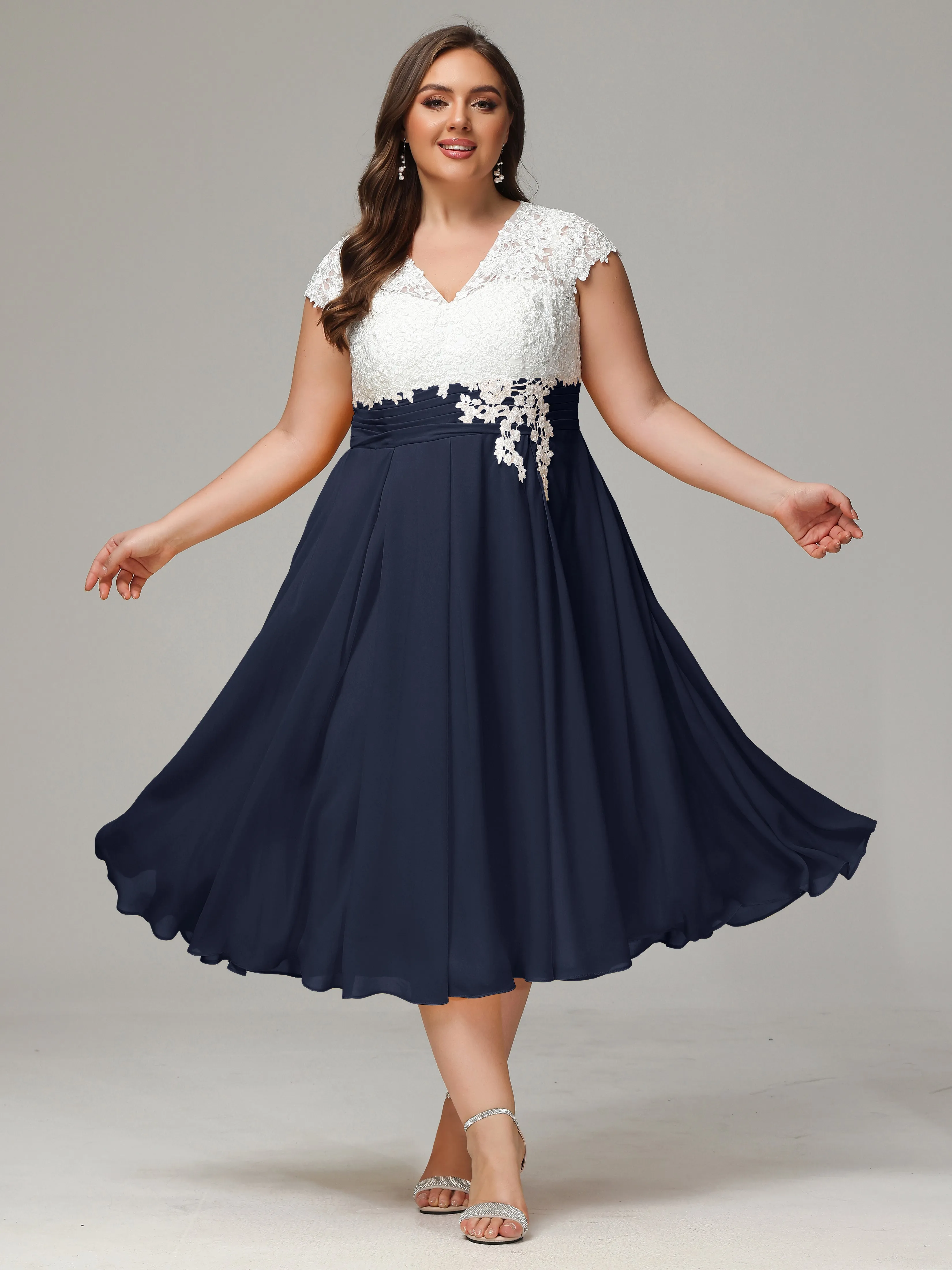 Tea-length Cap Sleeves Chiffon Mother Of The Bride Dresses