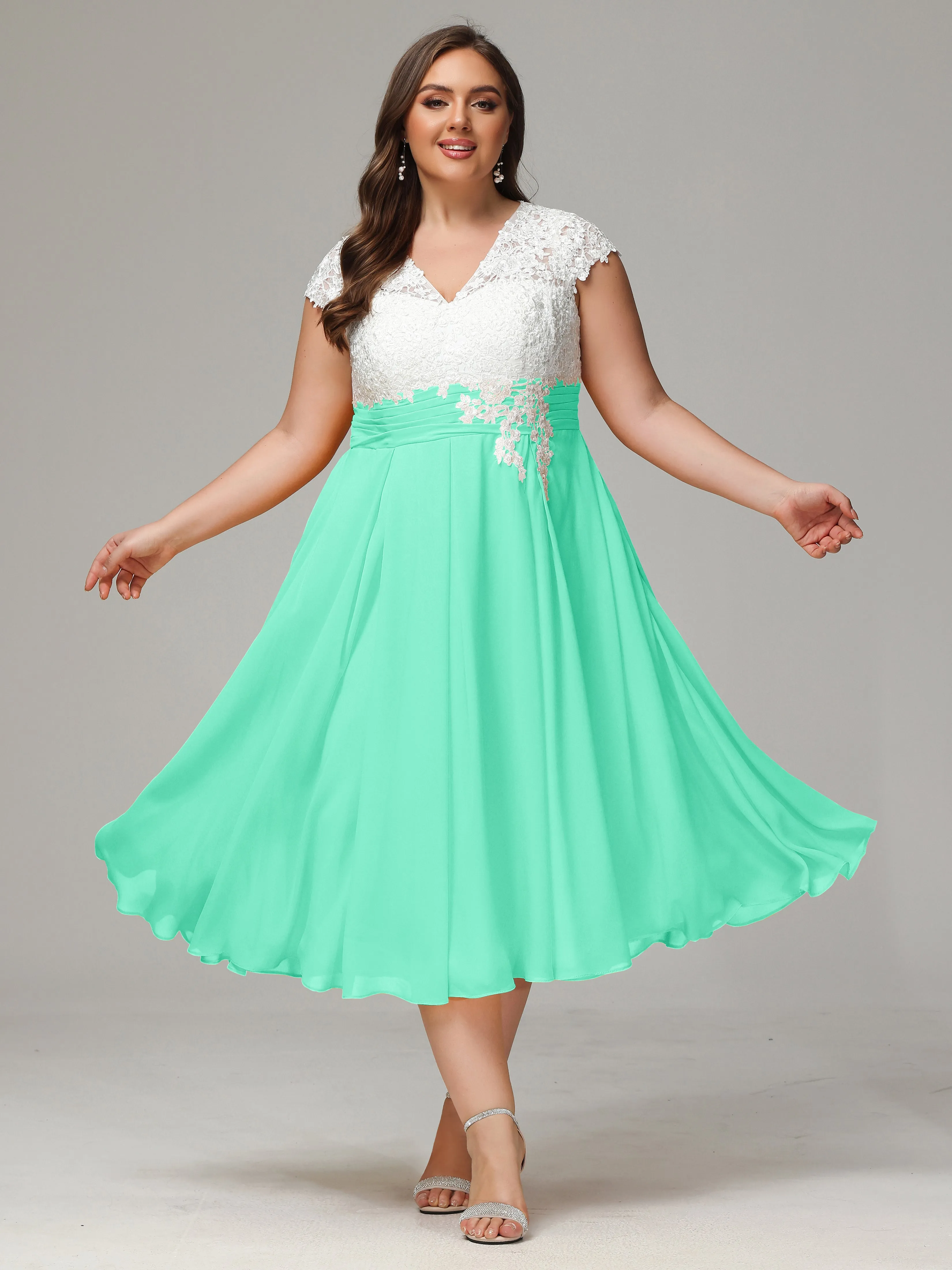 Tea-length Cap Sleeves Chiffon Mother Of The Bride Dresses