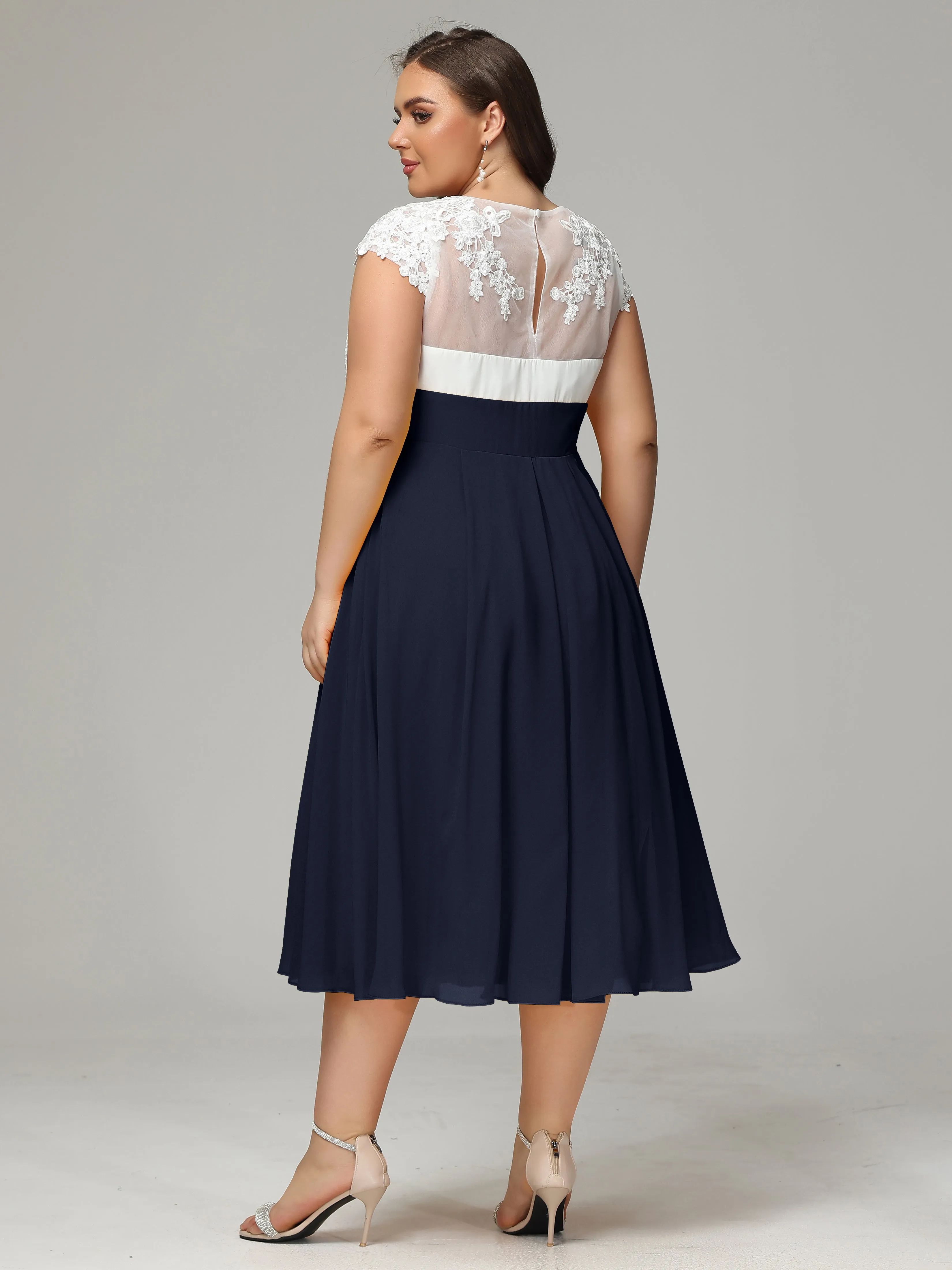 Tea-length Cap Sleeves Chiffon Mother Of The Bride Dresses