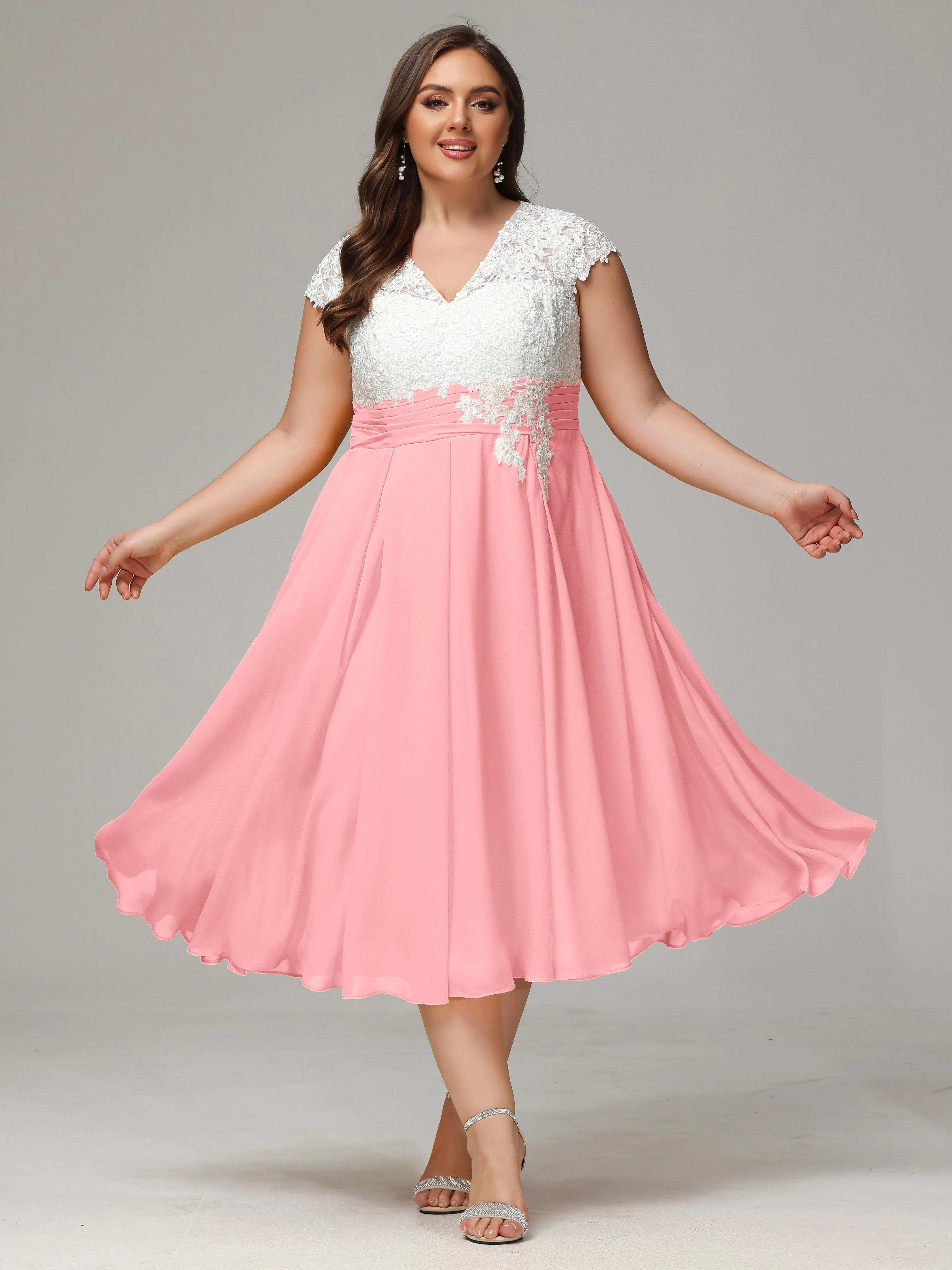 Tea-length Cap Sleeves Chiffon Mother Of The Bride Dresses