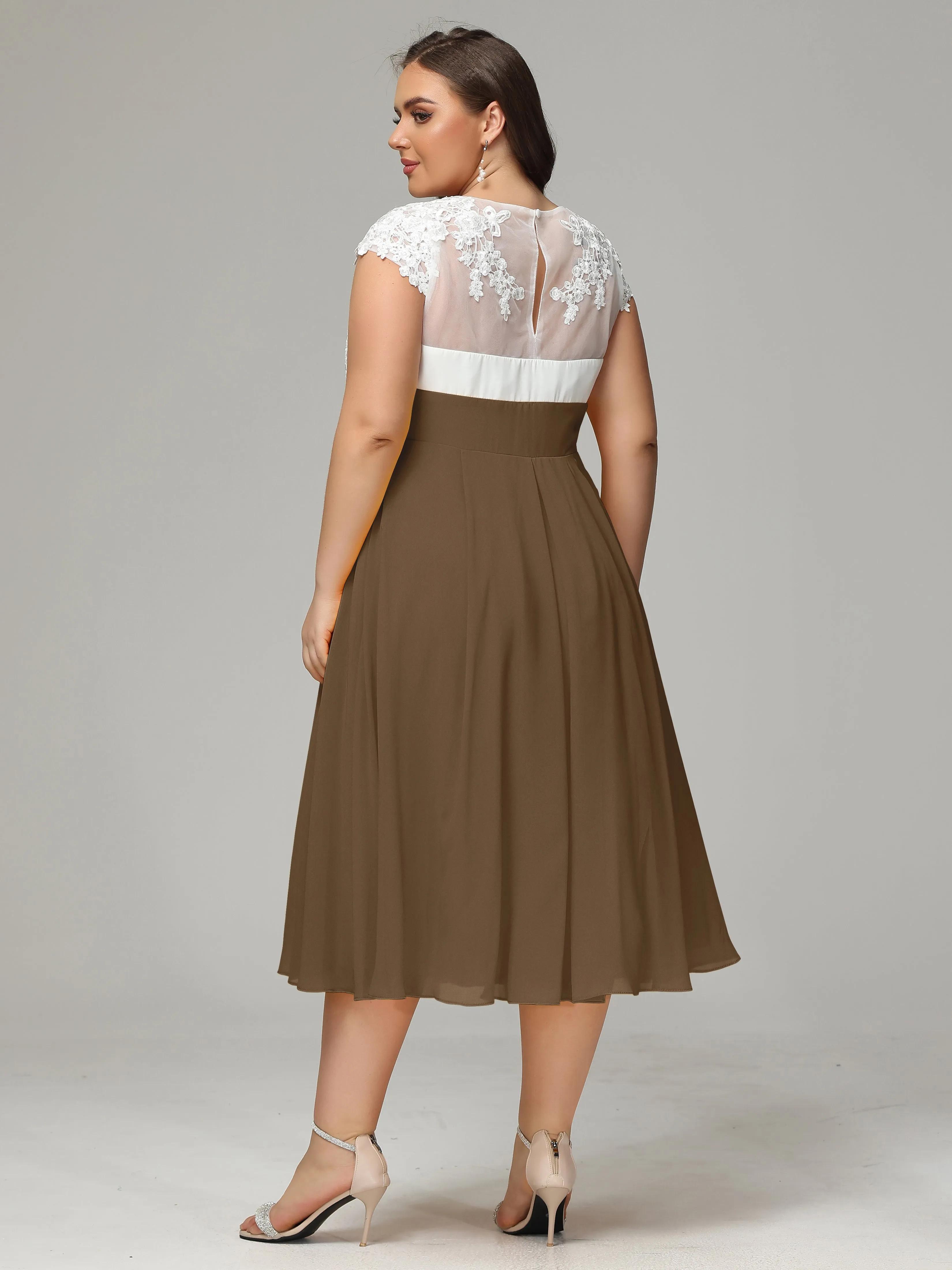 Tea-length Cap Sleeves Chiffon Mother Of The Bride Dresses