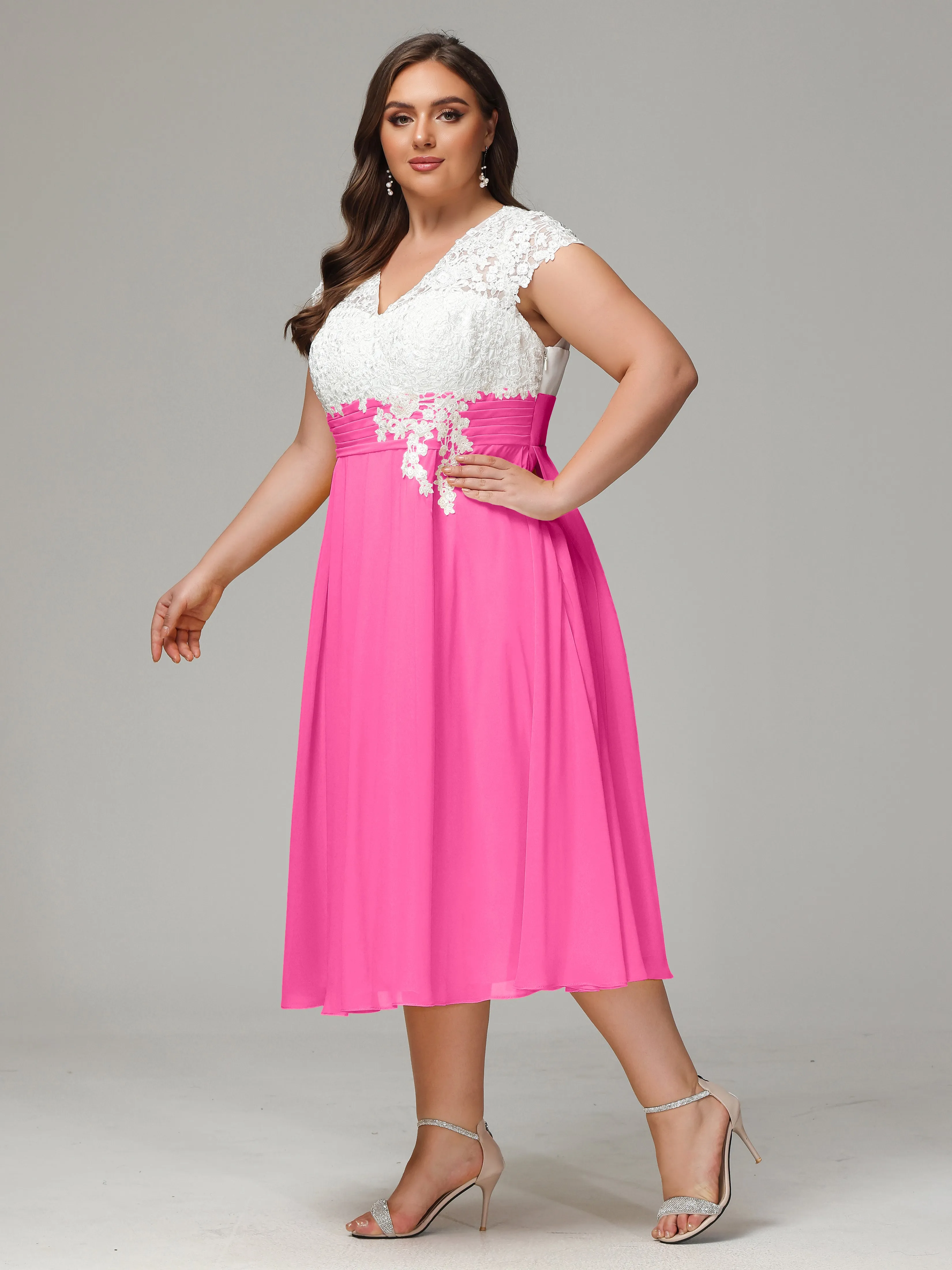Tea-length Cap Sleeves Chiffon Mother Of The Bride Dresses
