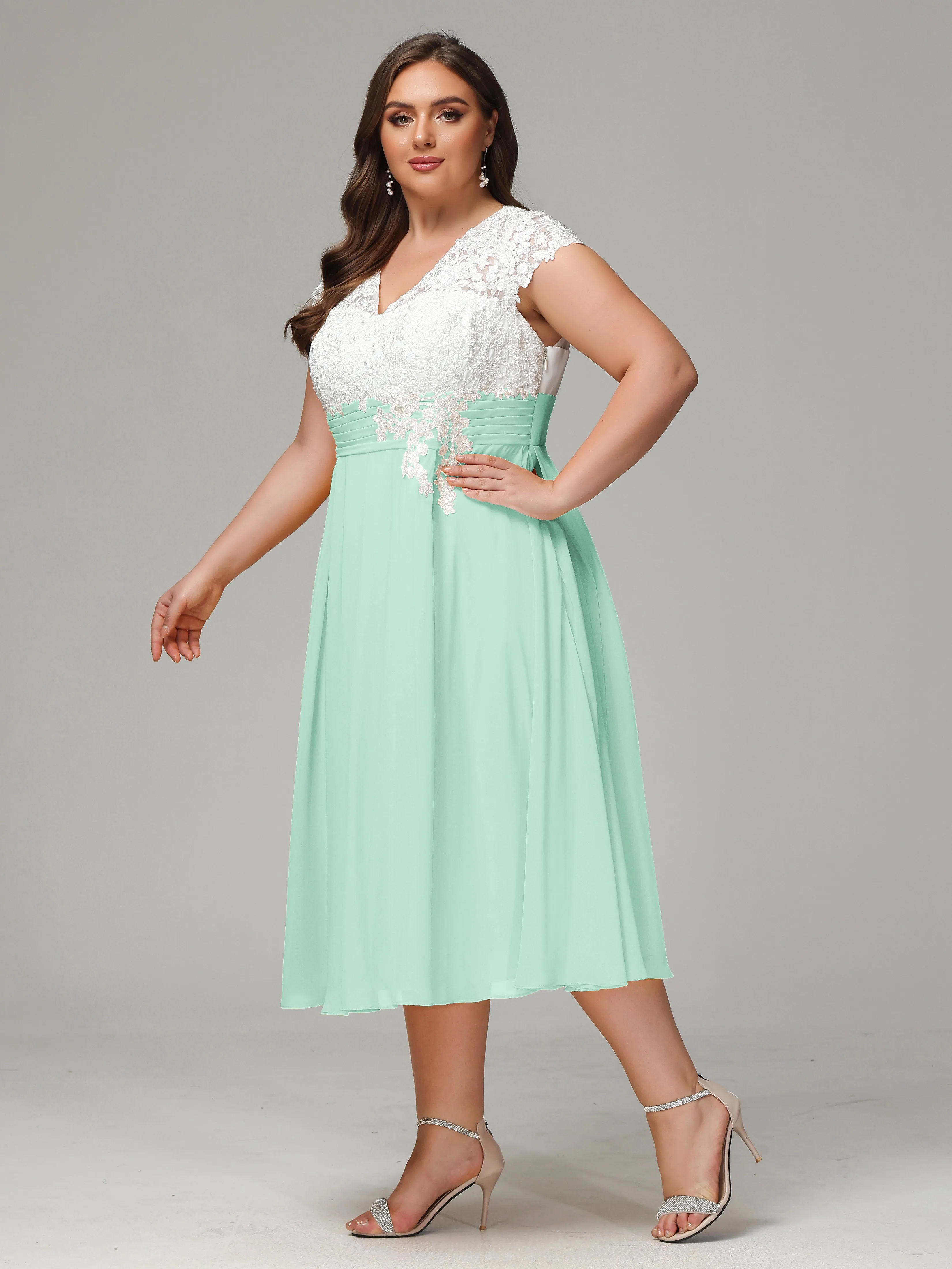 Tea-length Cap Sleeves Chiffon Mother Of The Bride Dresses