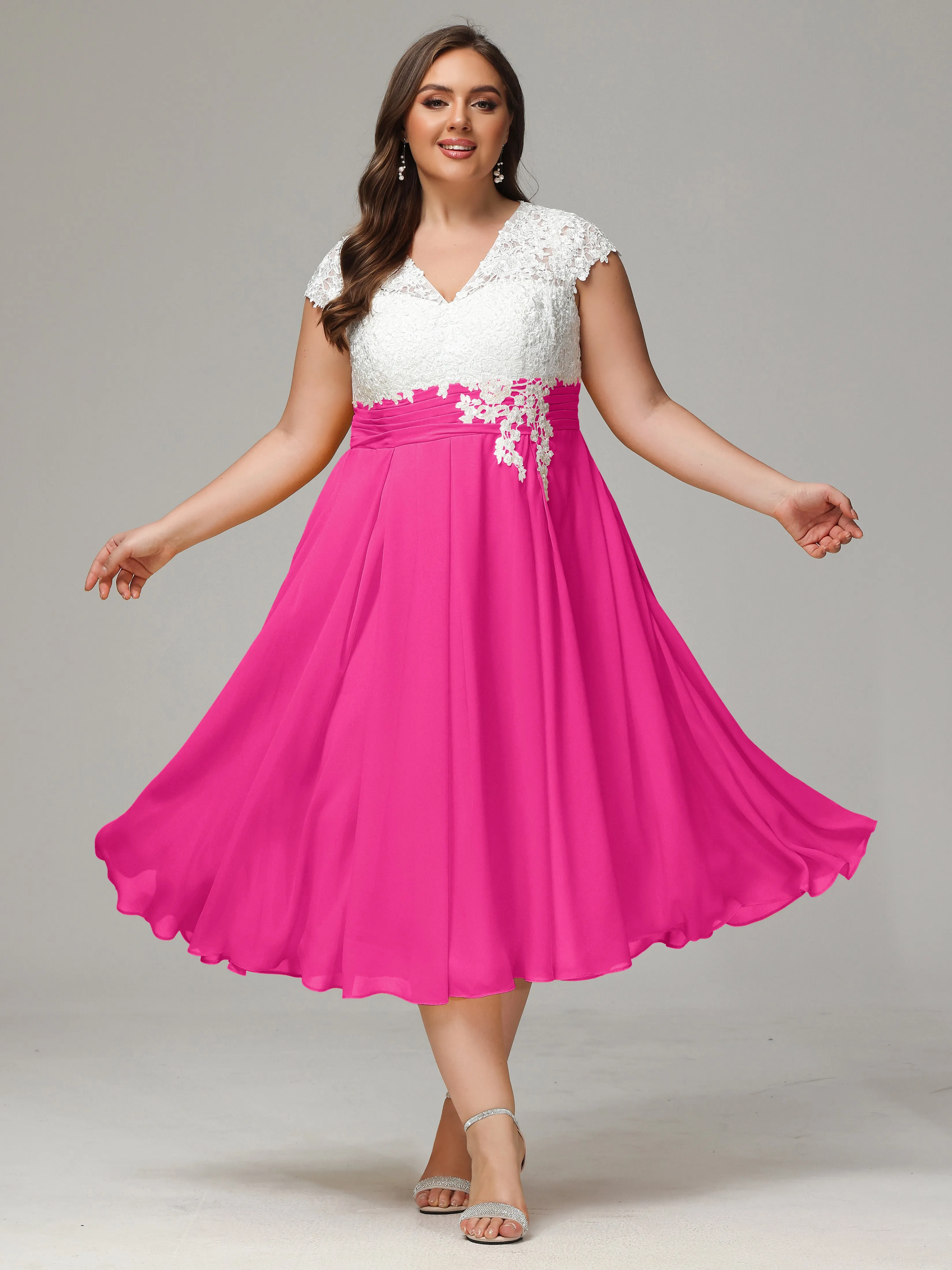 Tea-length Cap Sleeves Chiffon Mother Of The Bride Dresses