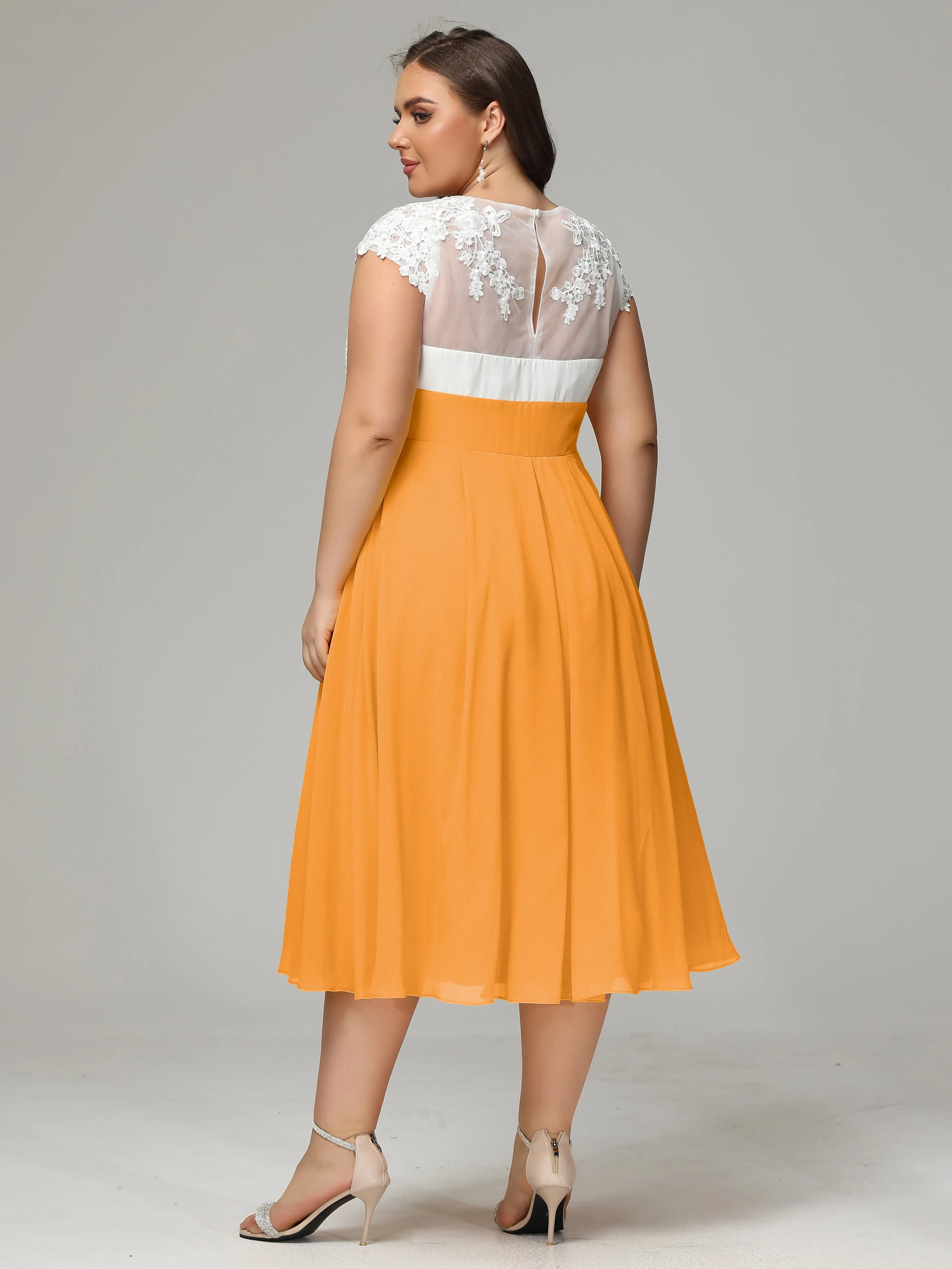 Tea-length Cap Sleeves Chiffon Mother Of The Bride Dresses