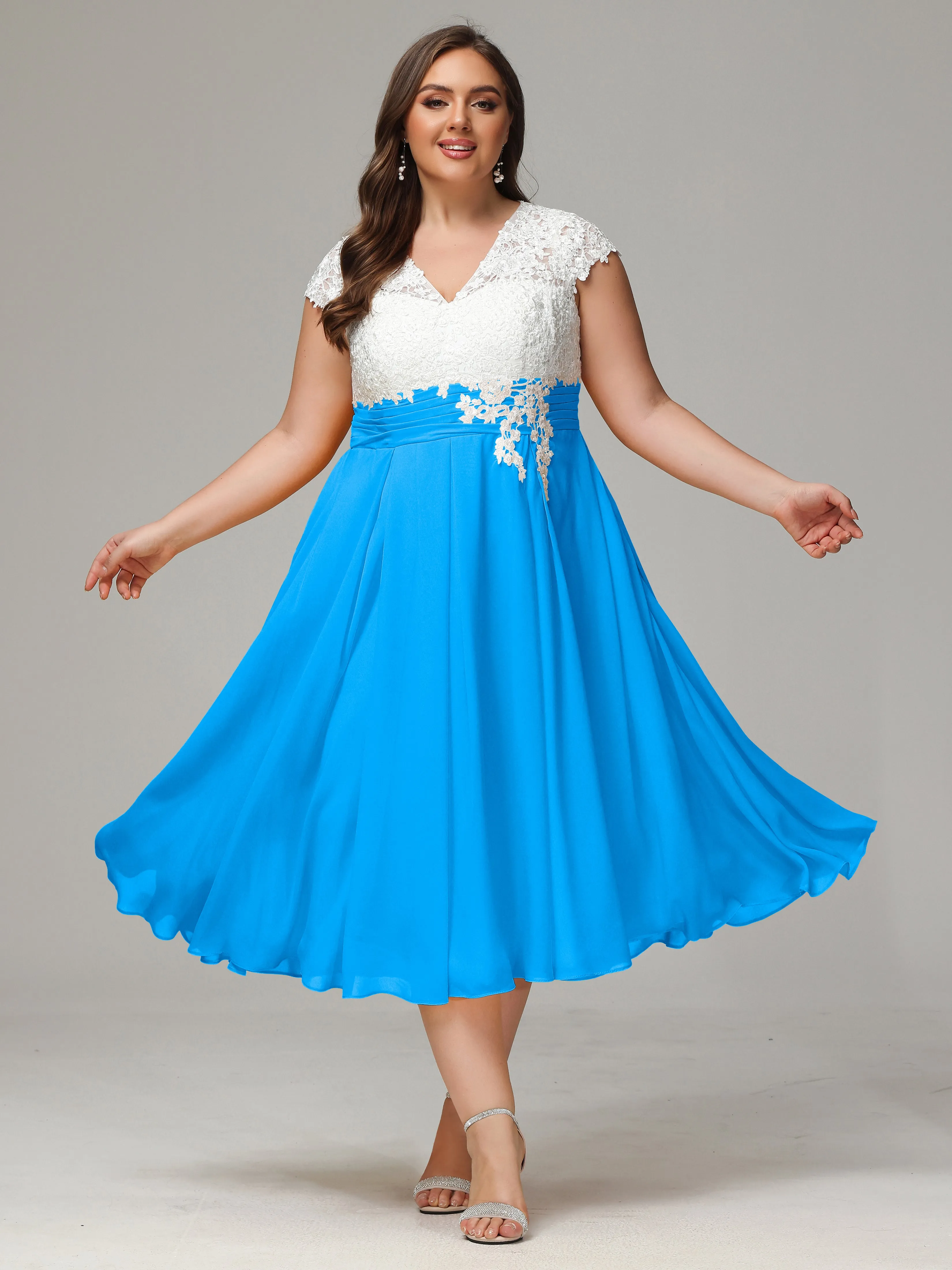 Tea-length Cap Sleeves Chiffon Mother Of The Bride Dresses