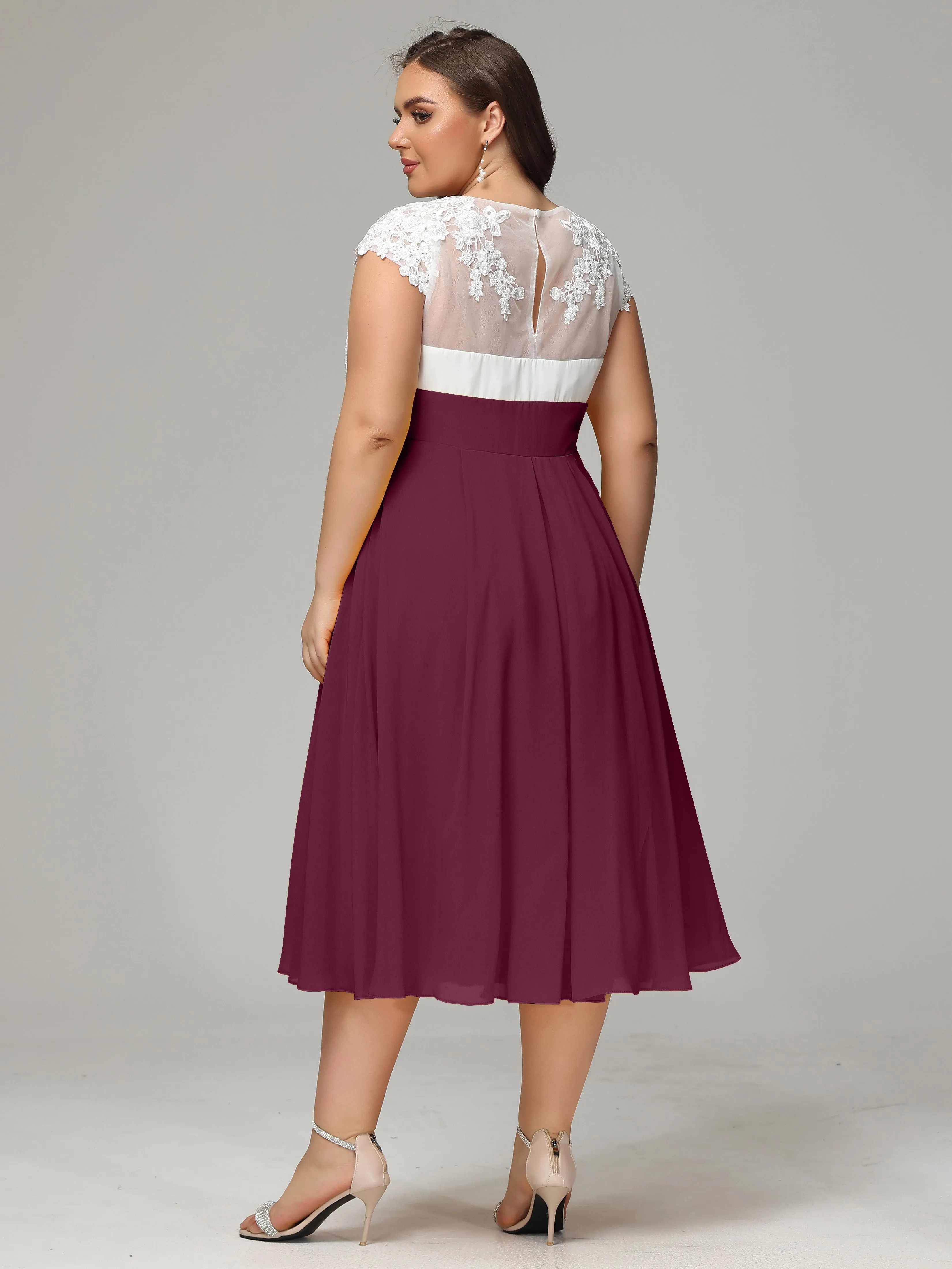 Tea-length Cap Sleeves Chiffon Mother Of The Bride Dresses