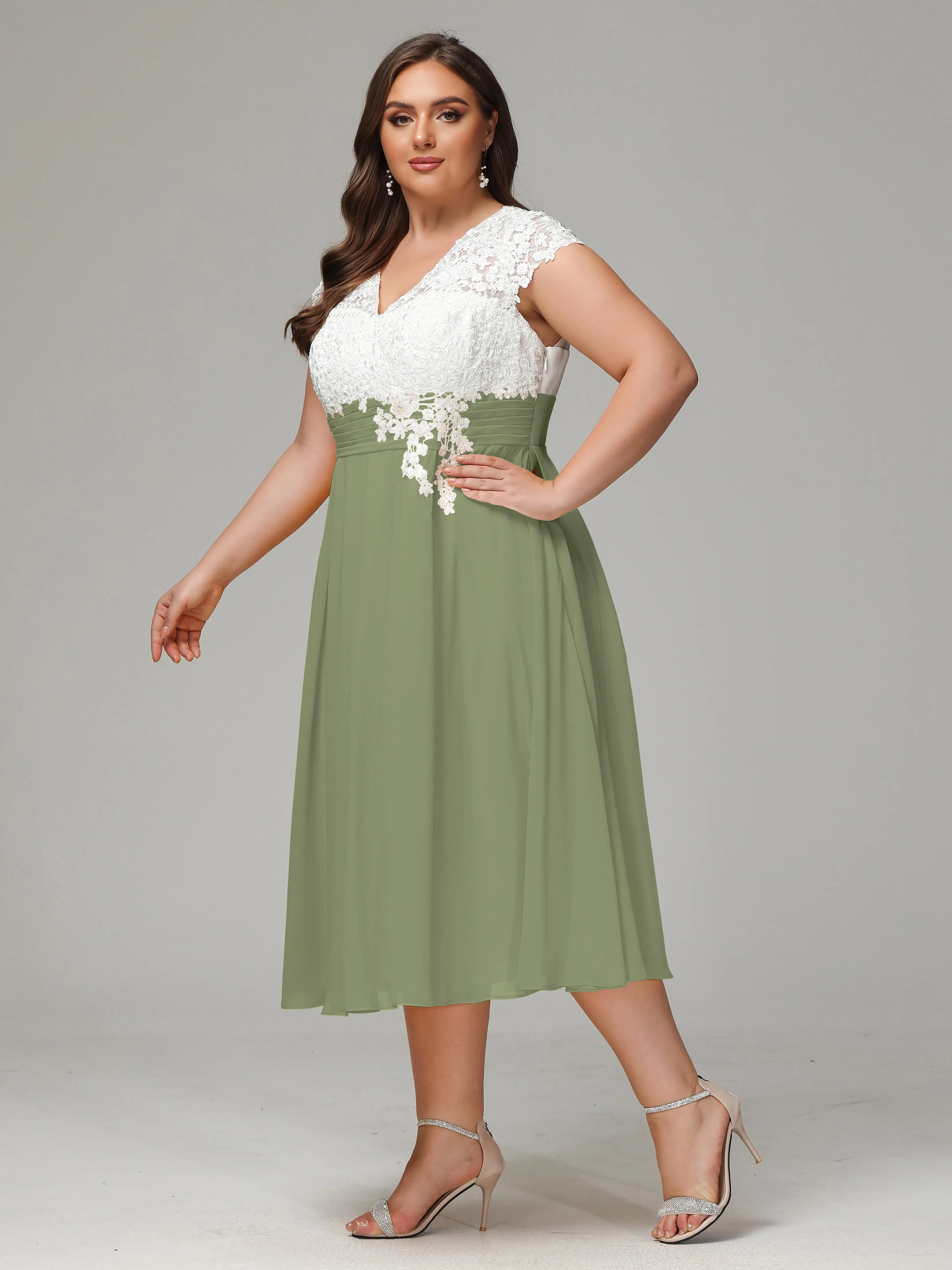 Tea-length Cap Sleeves Chiffon Mother Of The Bride Dresses