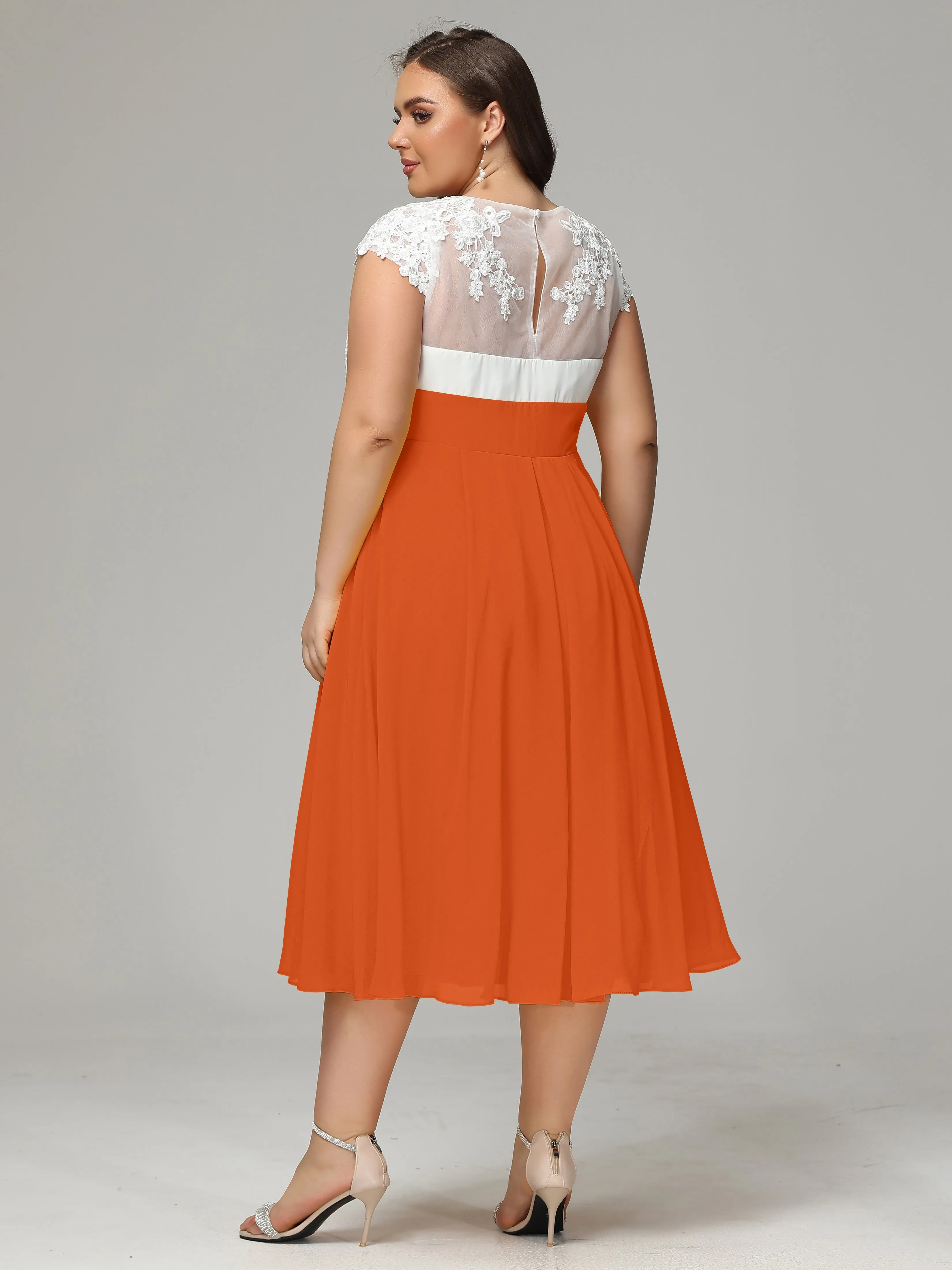 Tea-length Cap Sleeves Chiffon Mother Of The Bride Dresses