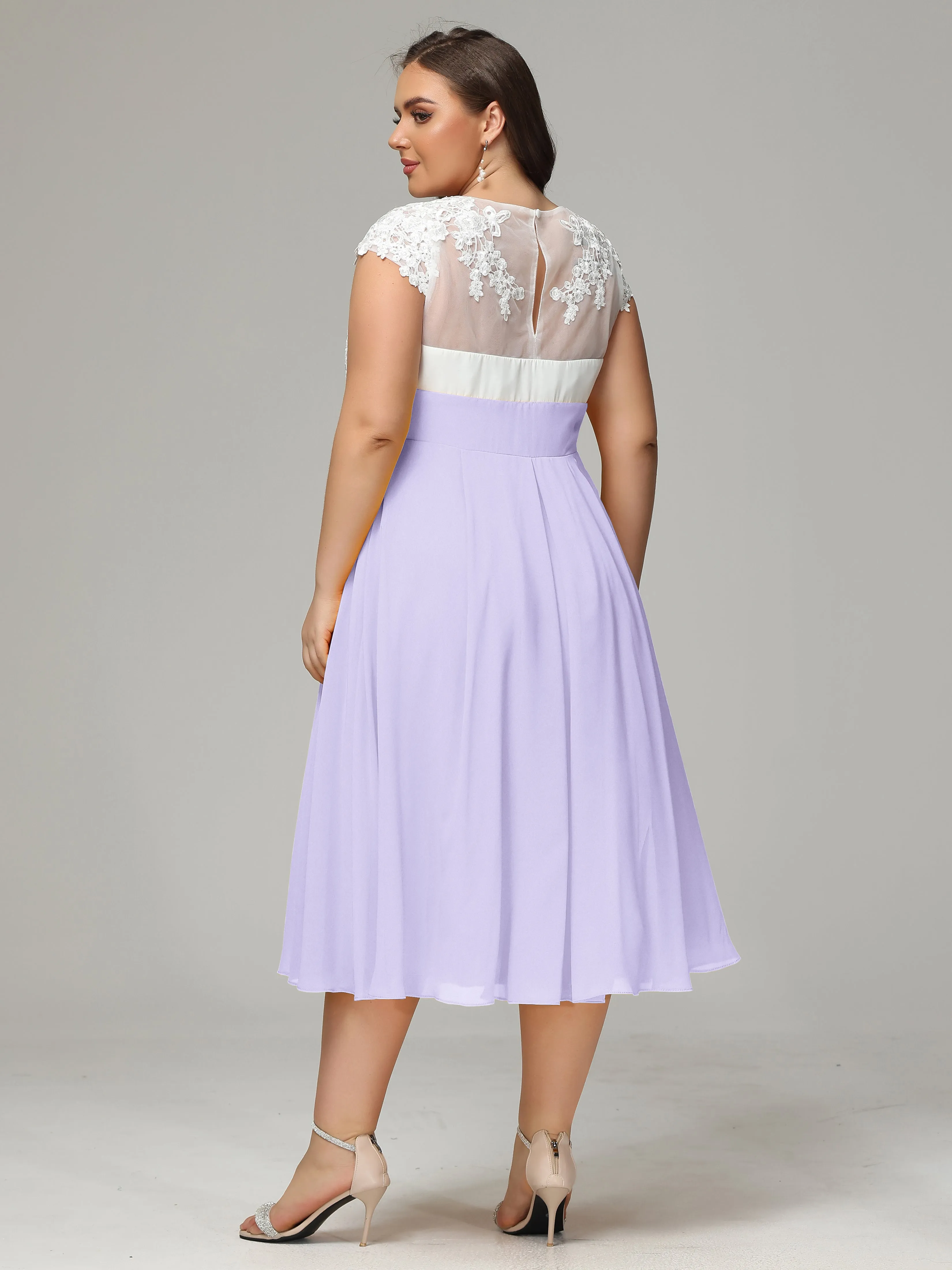 Tea-length Cap Sleeves Chiffon Mother Of The Bride Dresses