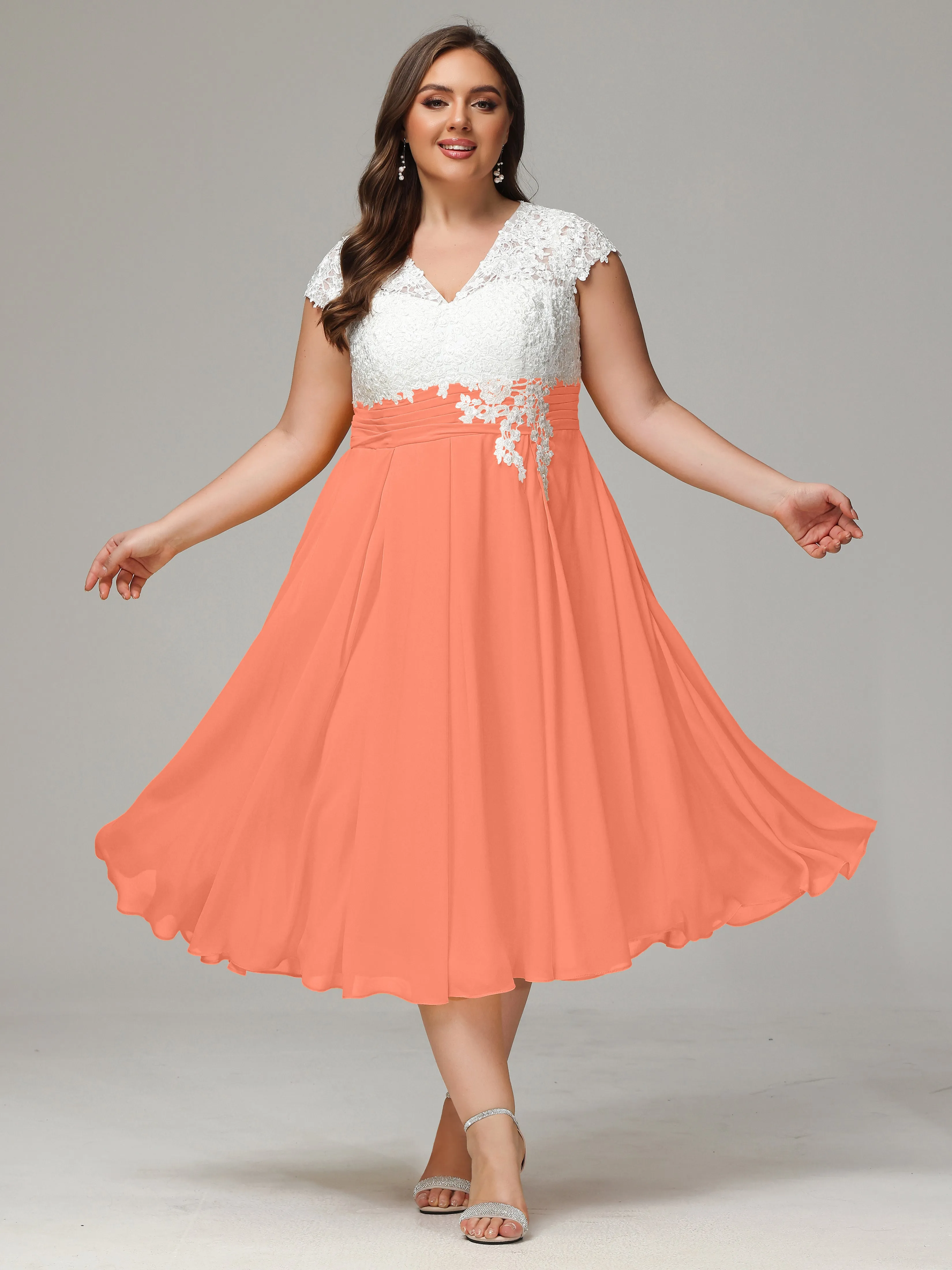 Tea-length Cap Sleeves Chiffon Mother Of The Bride Dresses