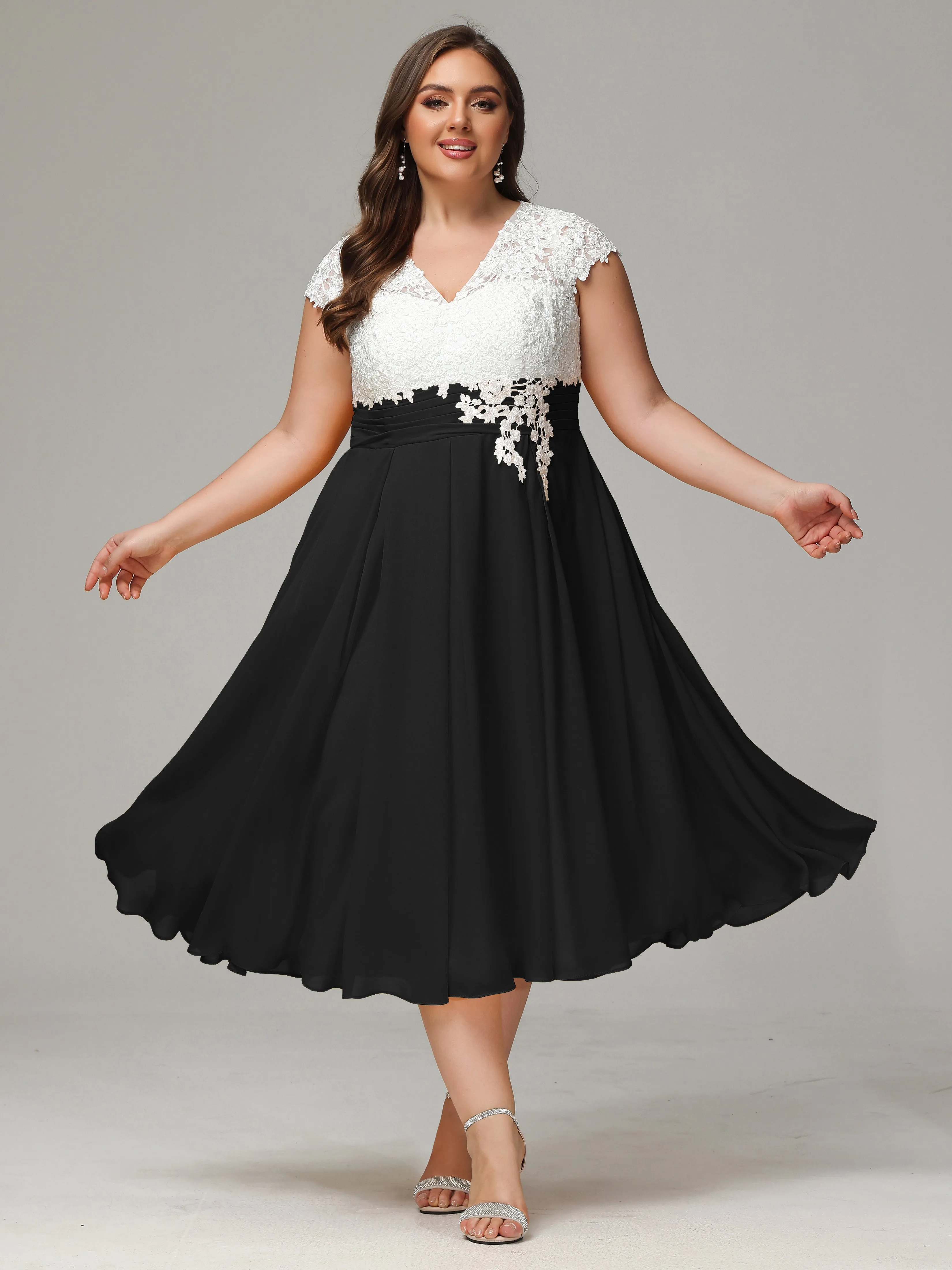 Tea-length Cap Sleeves Chiffon Mother Of The Bride Dresses