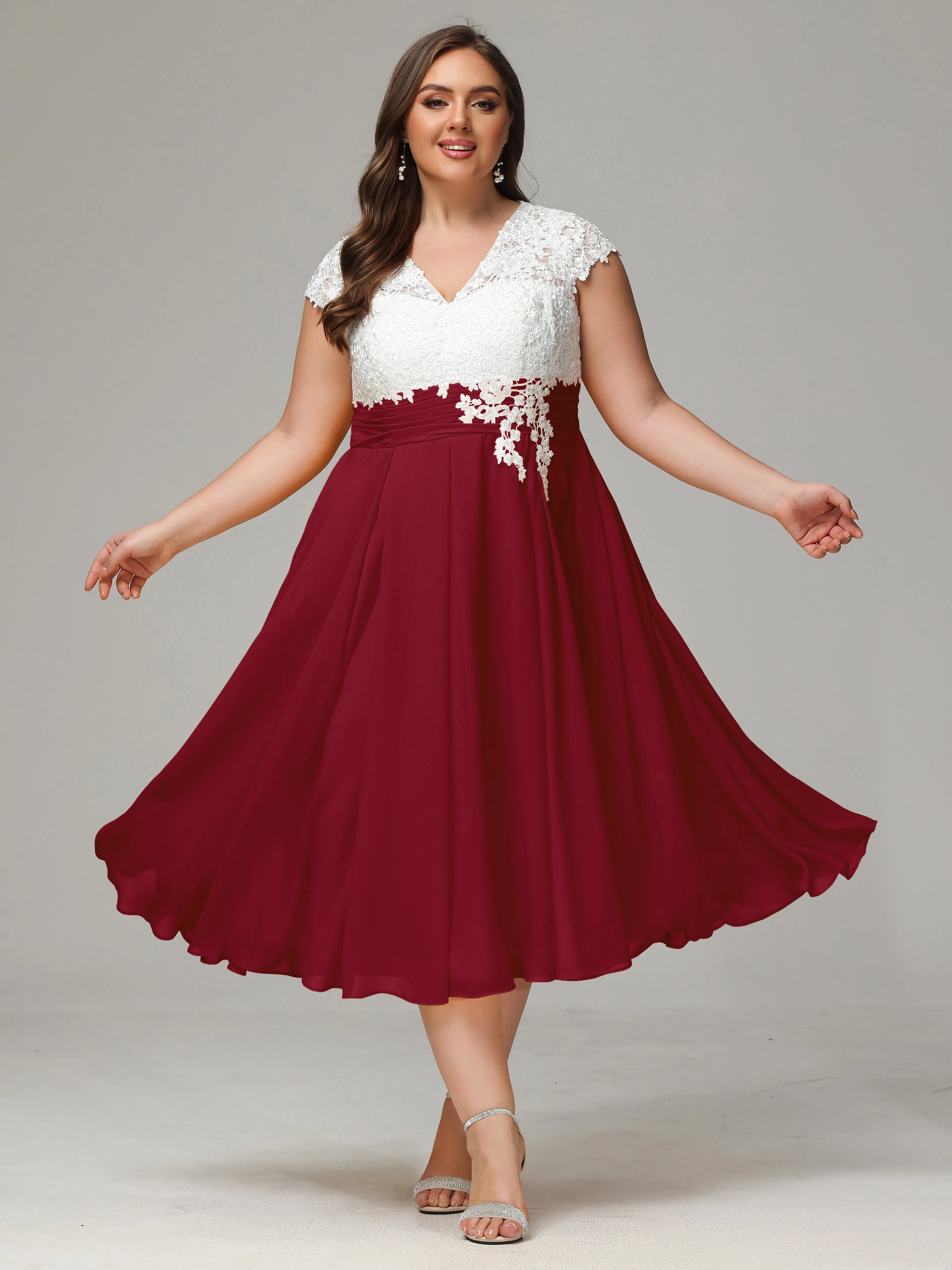 Tea-length Cap Sleeves Chiffon Mother Of The Bride Dresses