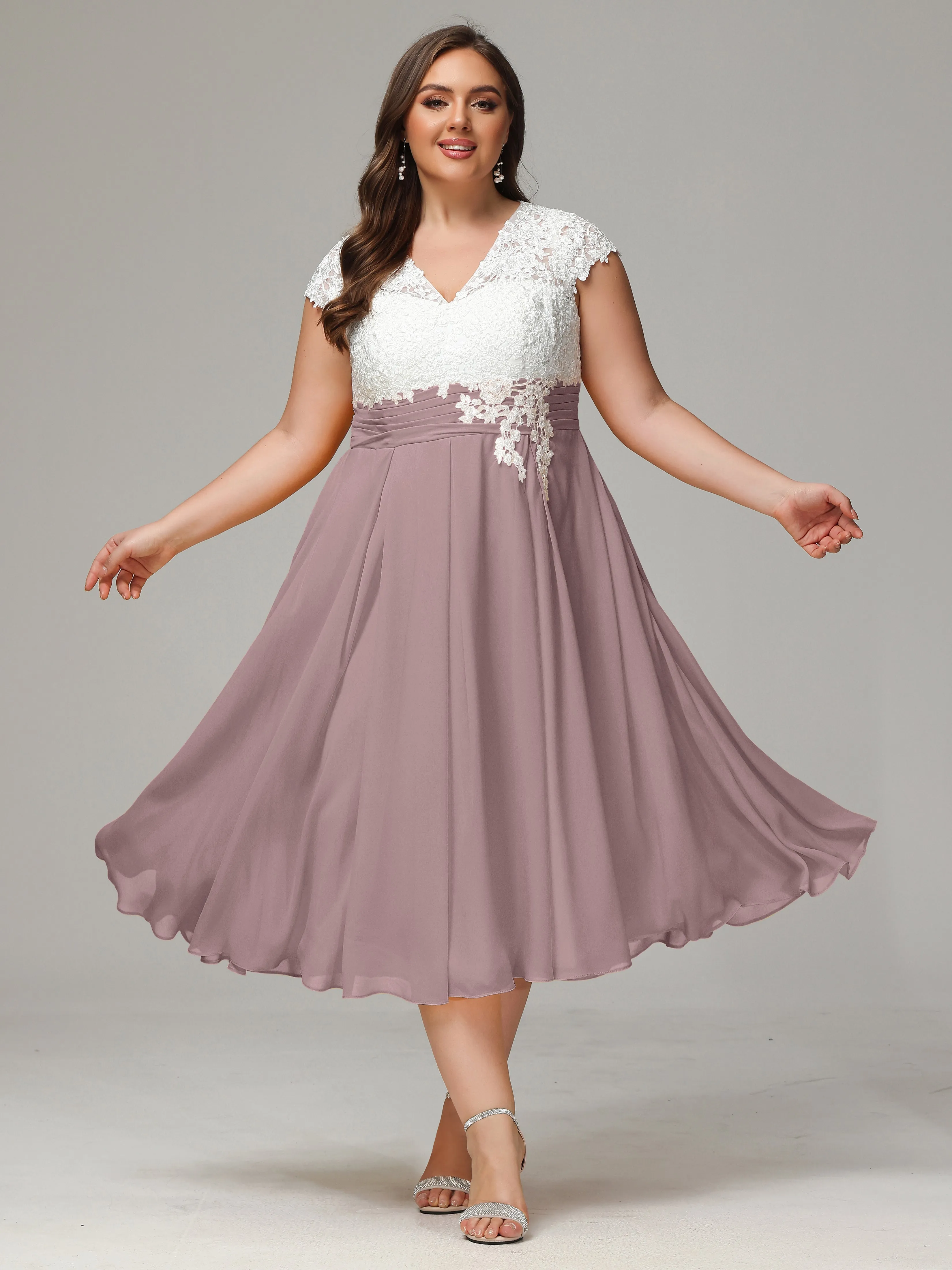 Tea-length Cap Sleeves Chiffon Mother Of The Bride Dresses