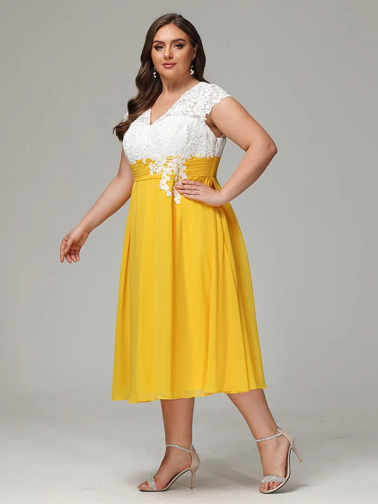 Tea-length Cap Sleeves Chiffon Mother Of The Bride Dresses