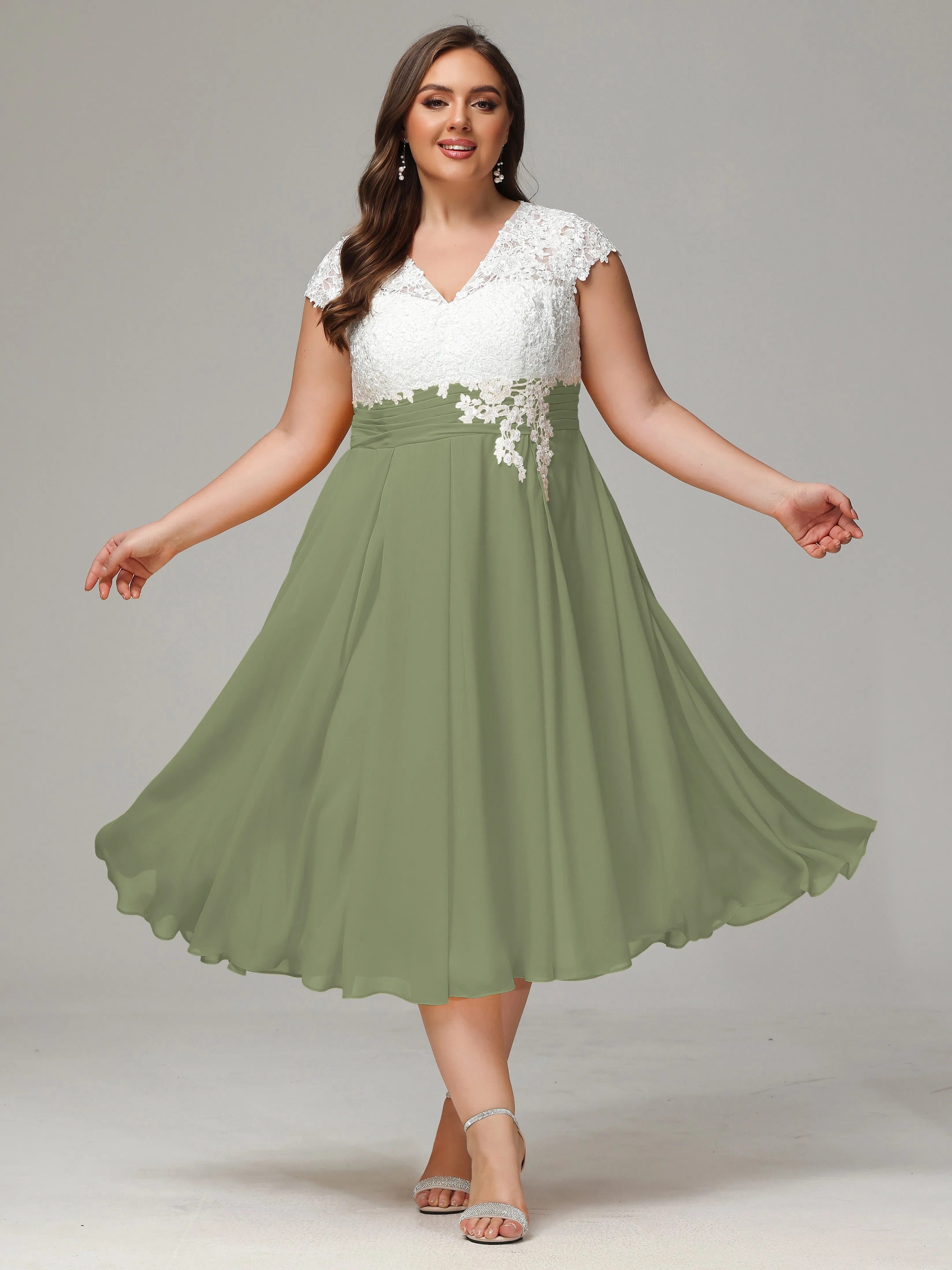 Tea-length Cap Sleeves Chiffon Mother Of The Bride Dresses