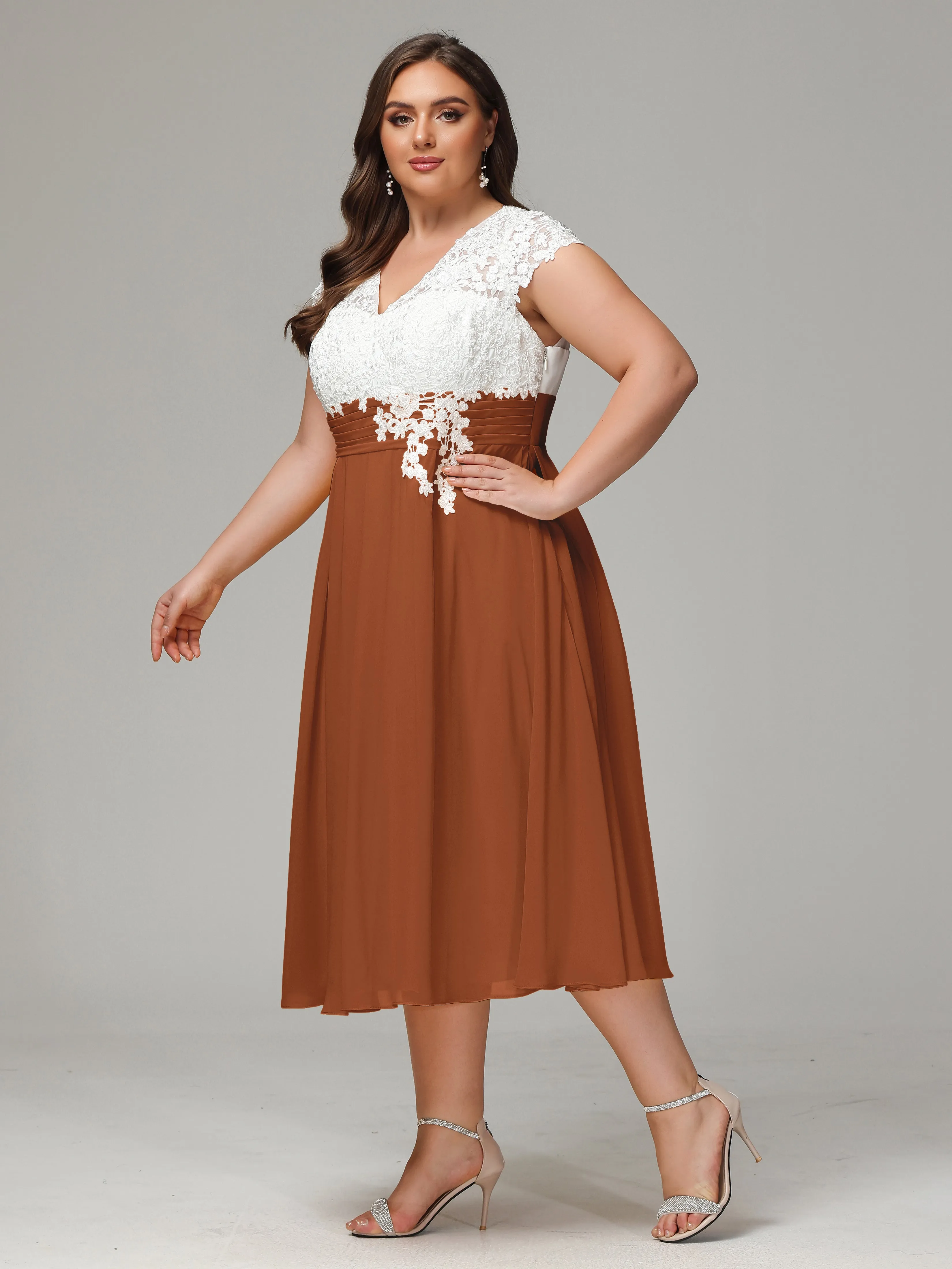 Tea-length Cap Sleeves Chiffon Mother Of The Bride Dresses