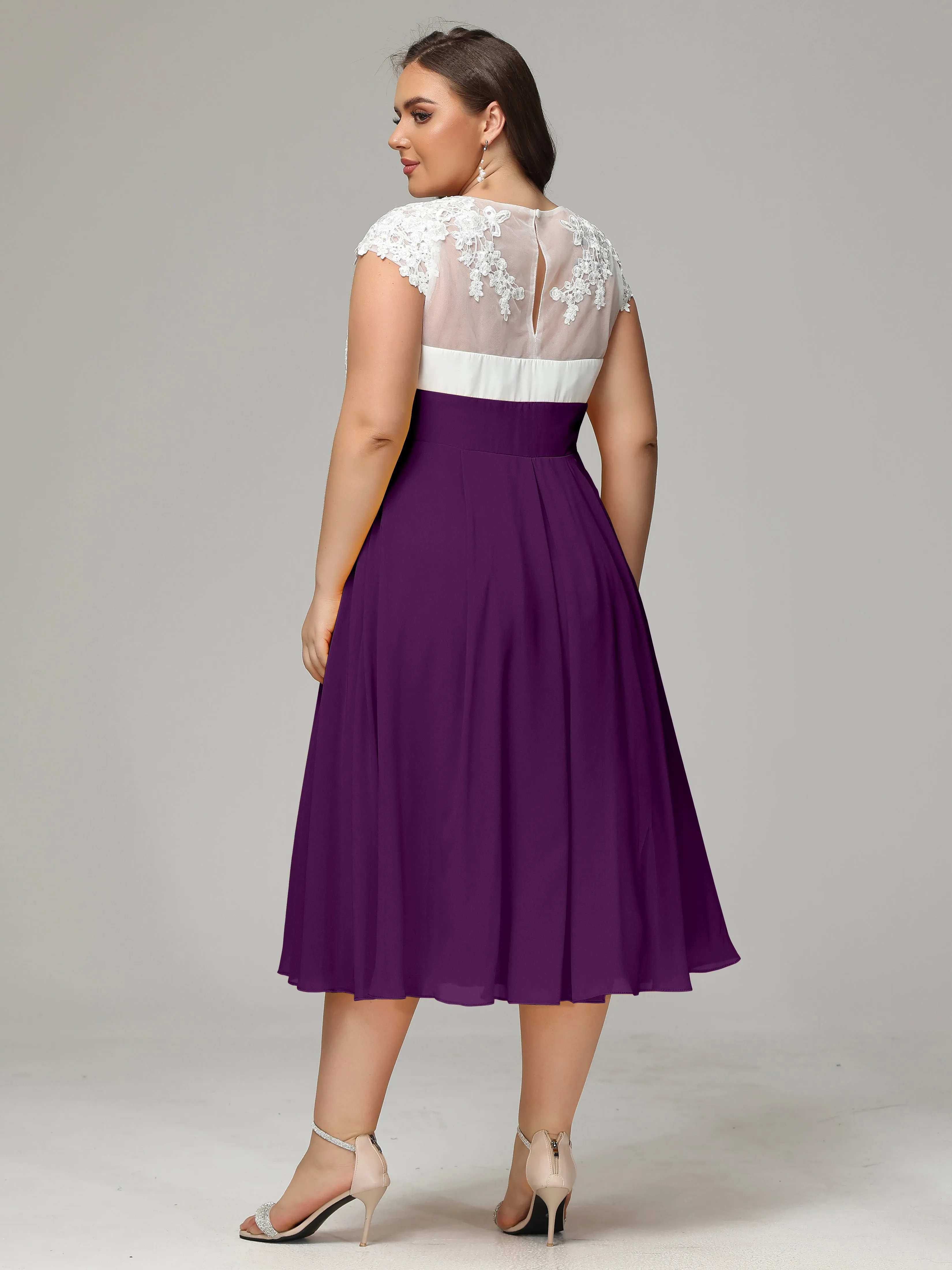 Tea-length Cap Sleeves Chiffon Mother Of The Bride Dresses
