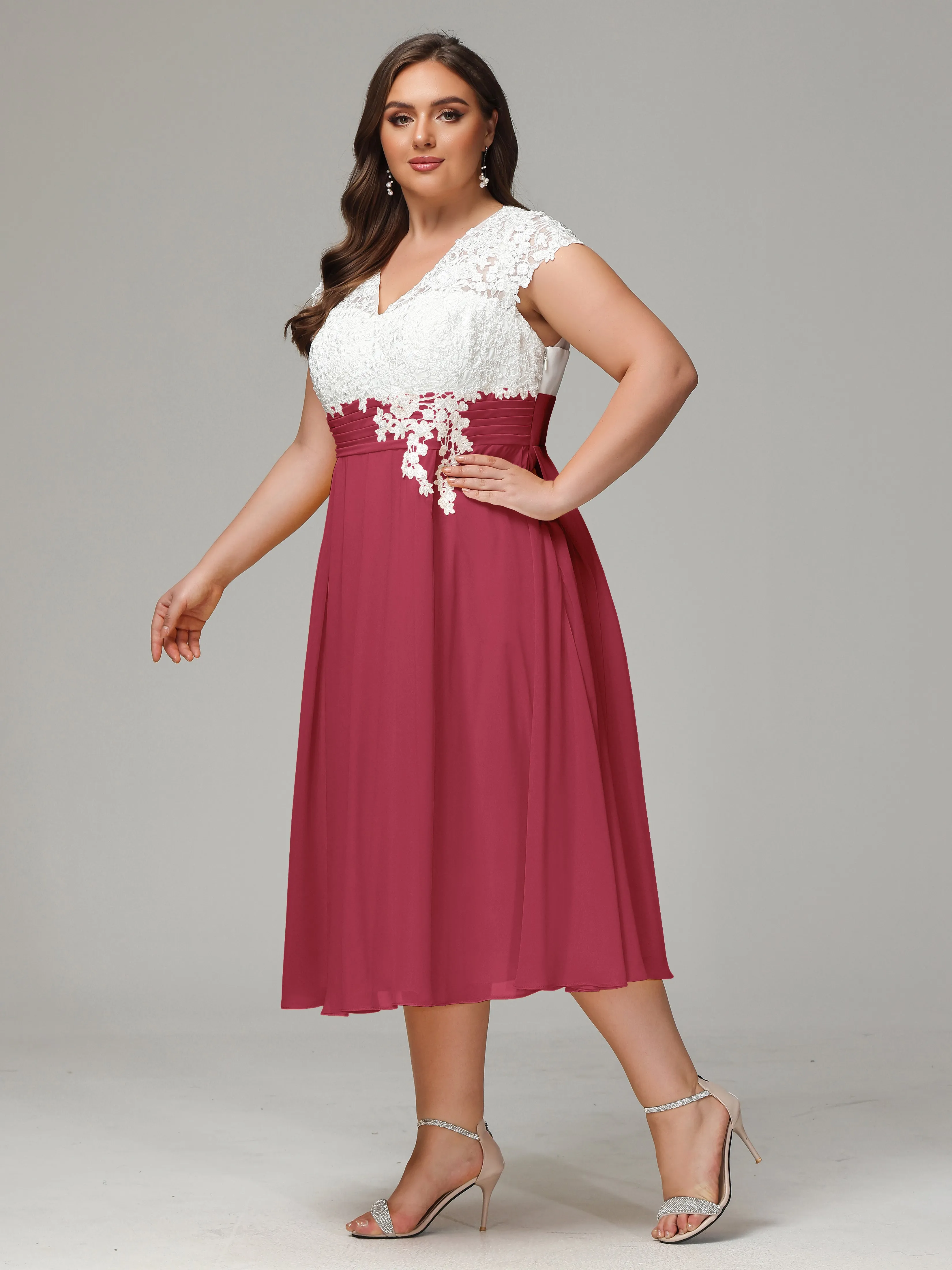 Tea-length Cap Sleeves Chiffon Mother Of The Bride Dresses