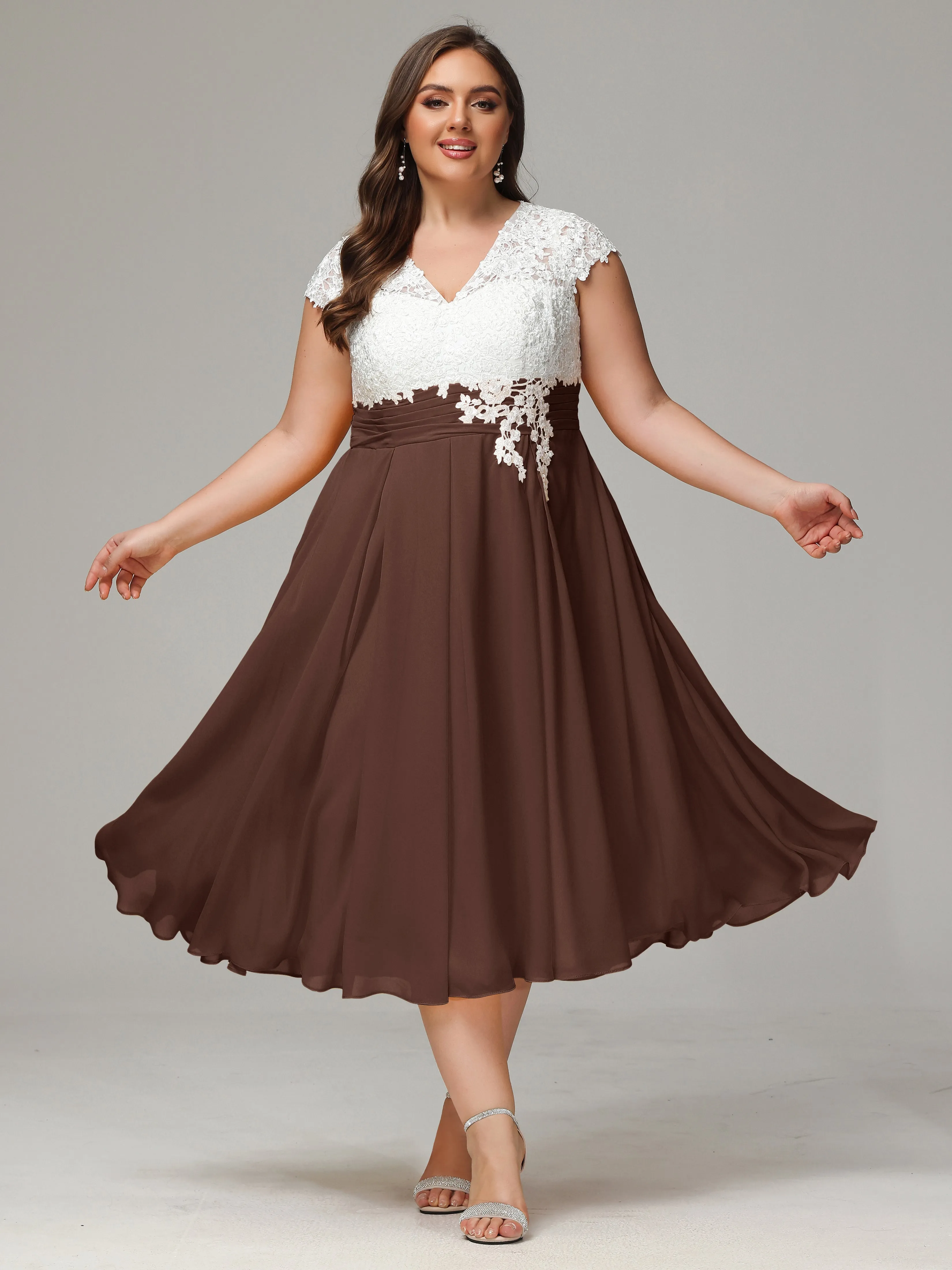 Tea-length Cap Sleeves Chiffon Mother Of The Bride Dresses