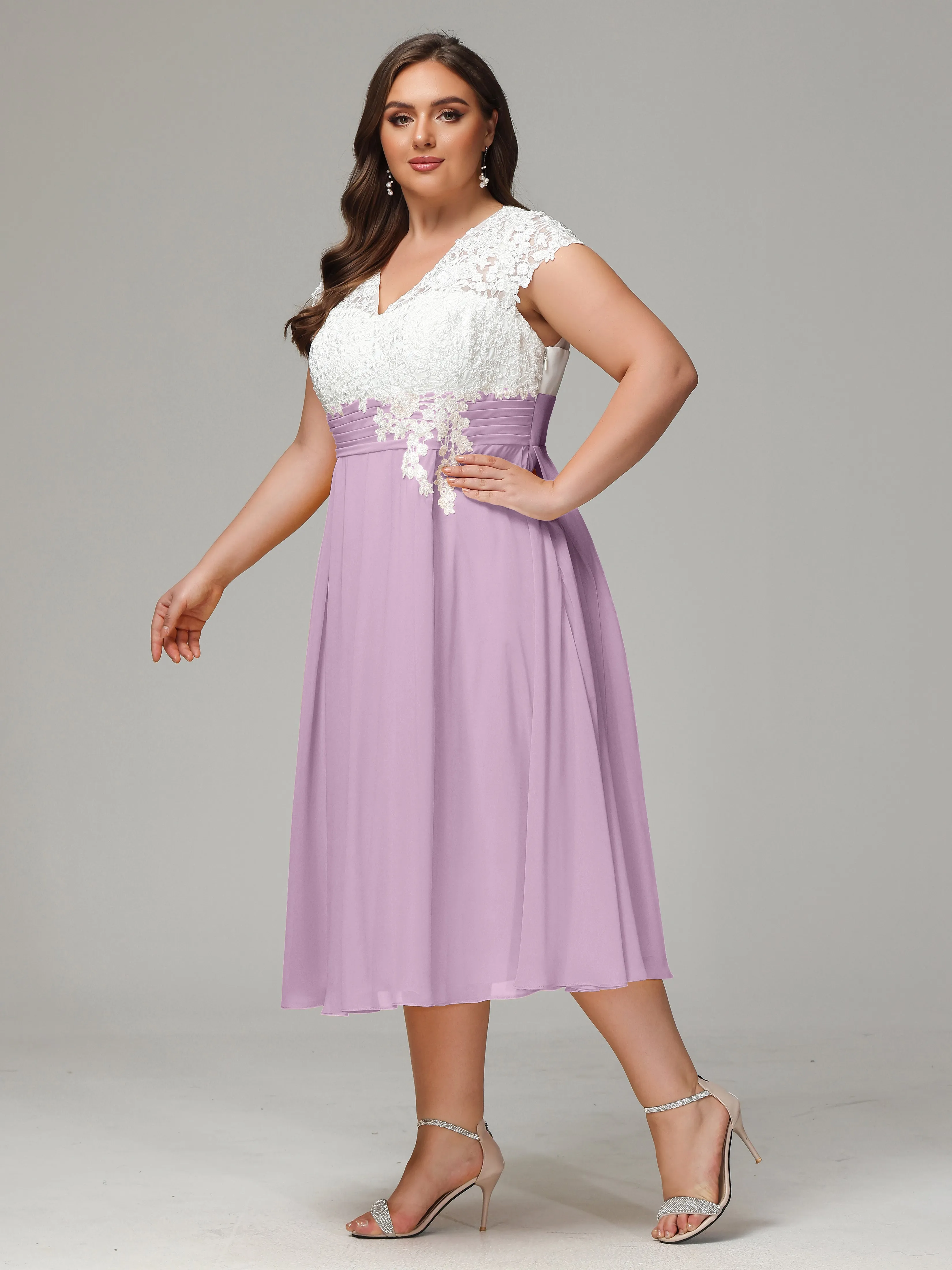 Tea-length Cap Sleeves Chiffon Mother Of The Bride Dresses
