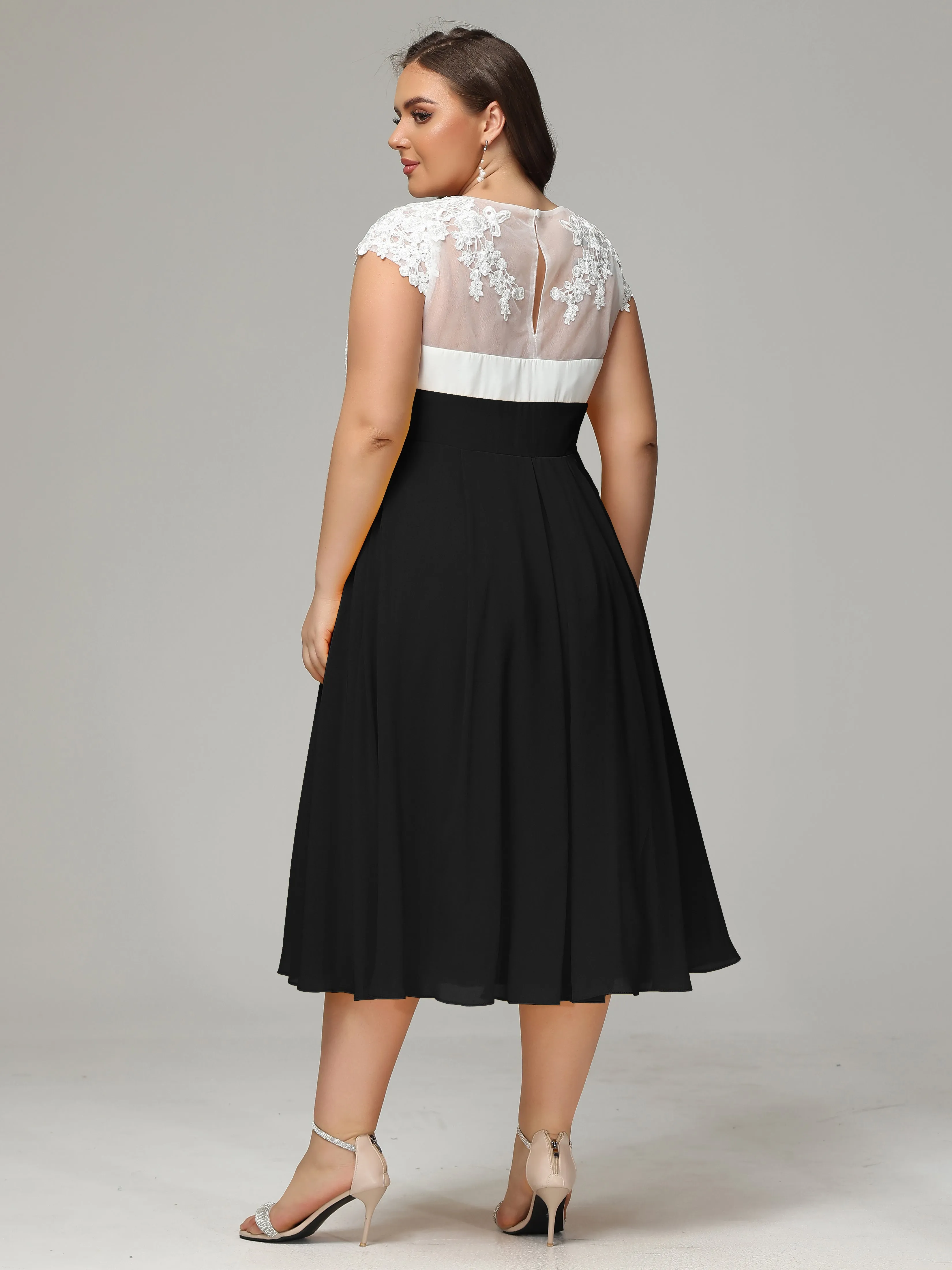 Tea-length Cap Sleeves Chiffon Mother Of The Bride Dresses