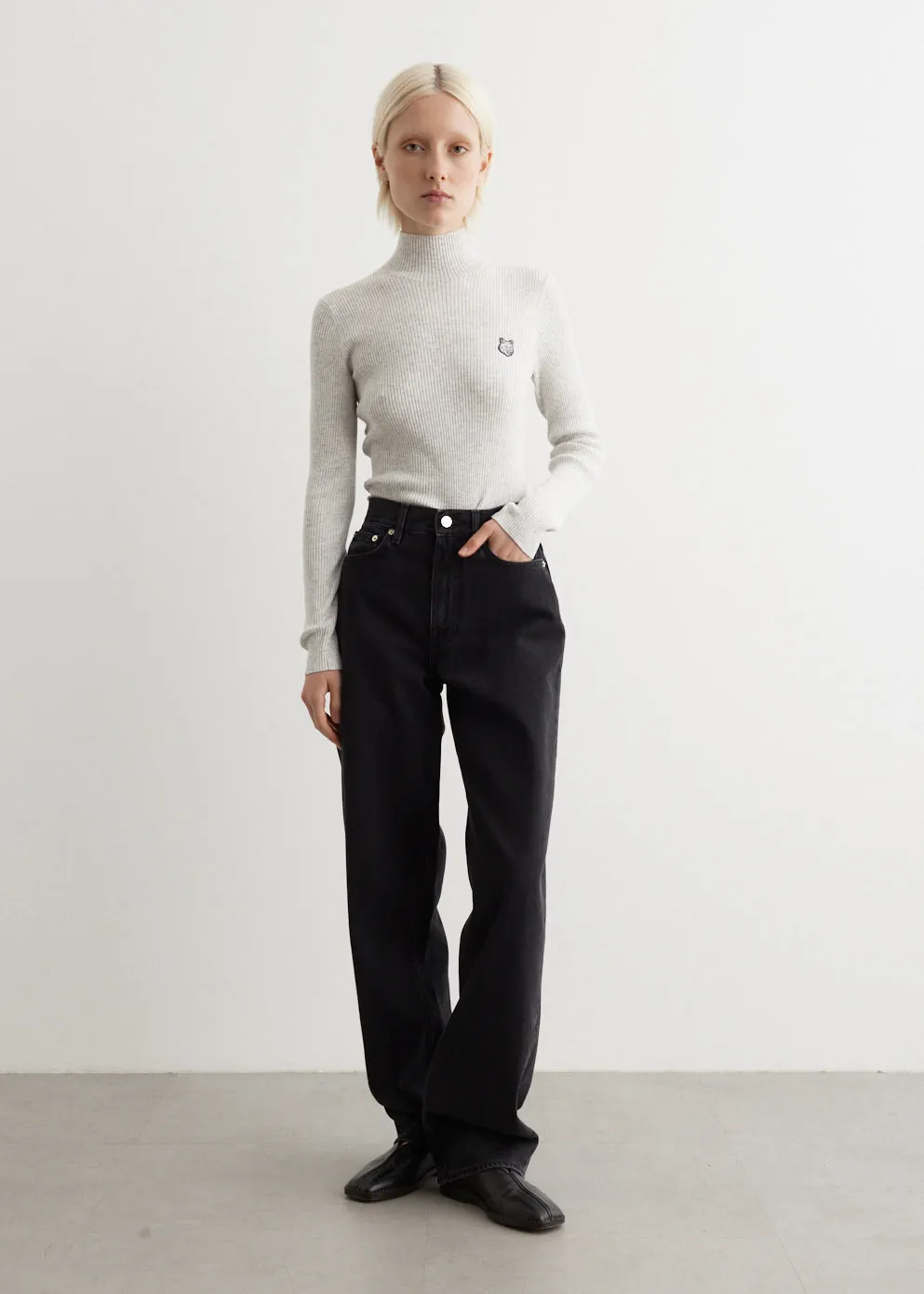 Tonal Fox Head Patch Fine Ribbed Turtleneck