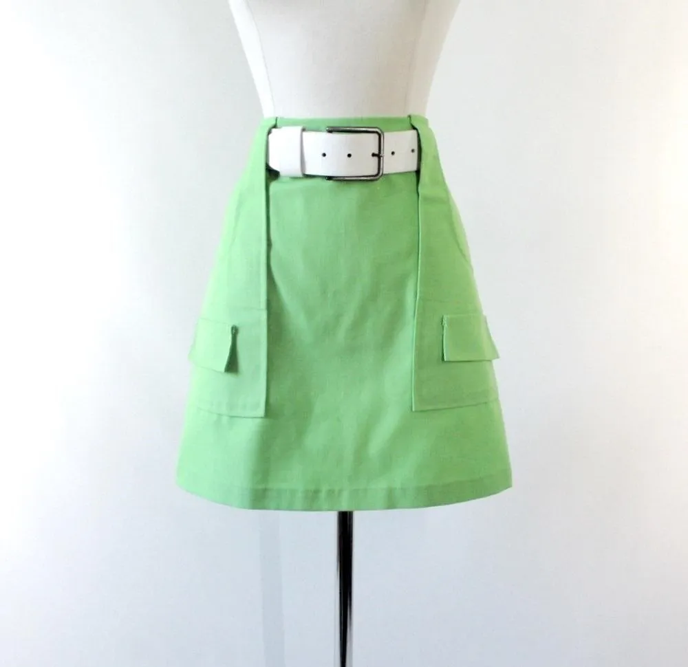 Vintage 60's Lime Green MOD A Line Mini Skirt M