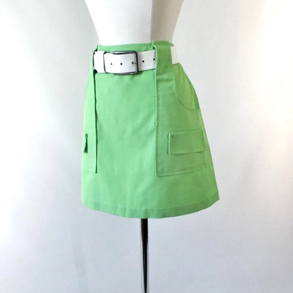 Vintage 60's Lime Green MOD A Line Mini Skirt M
