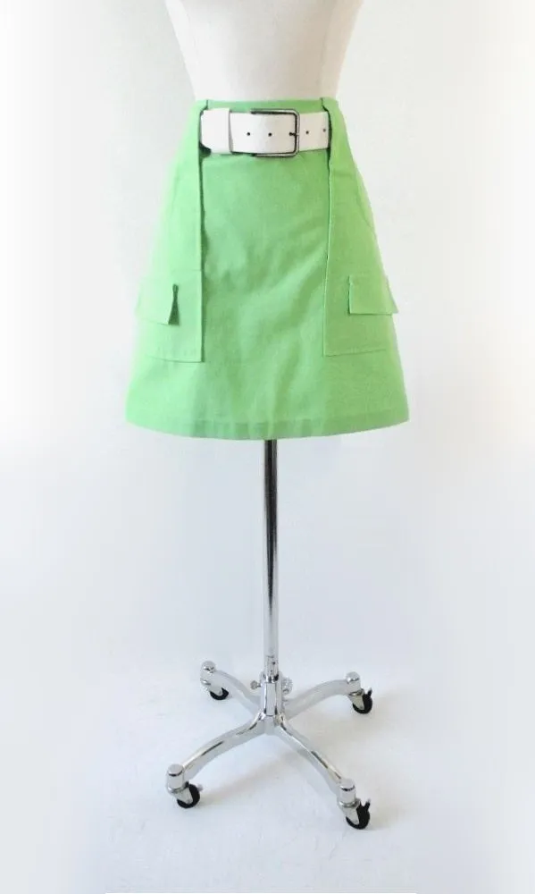 Vintage 60's Lime Green MOD A Line Mini Skirt M