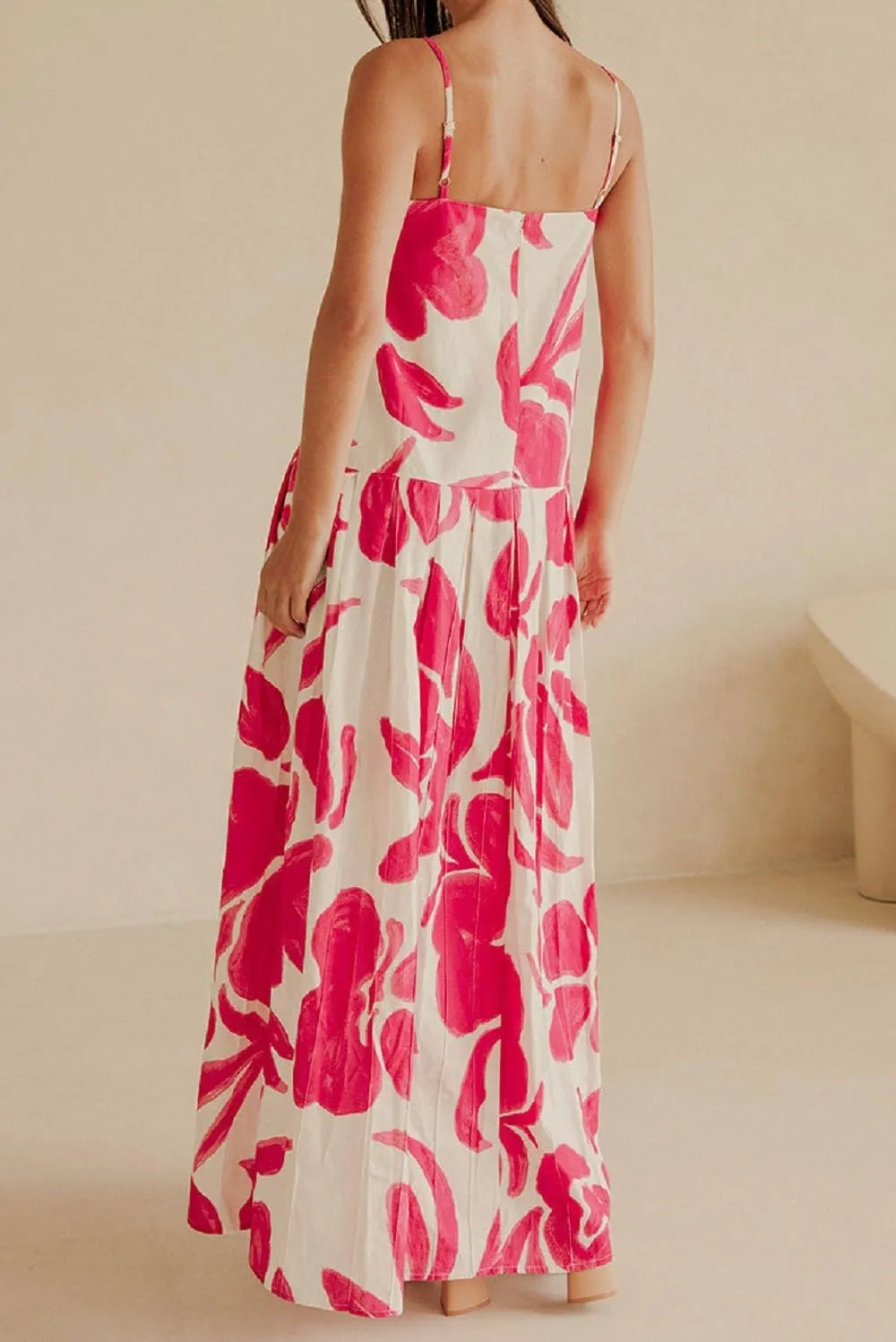 Women Bohemian Graphic Maxi Dress Spaghetti Strap Flowy Cami Dress Floral Tiered Sundress Y2K Summer Beach Dresses