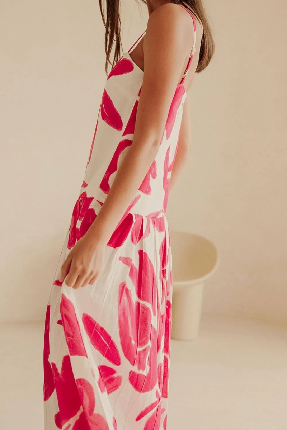 Women Bohemian Graphic Maxi Dress Spaghetti Strap Flowy Cami Dress Floral Tiered Sundress Y2K Summer Beach Dresses