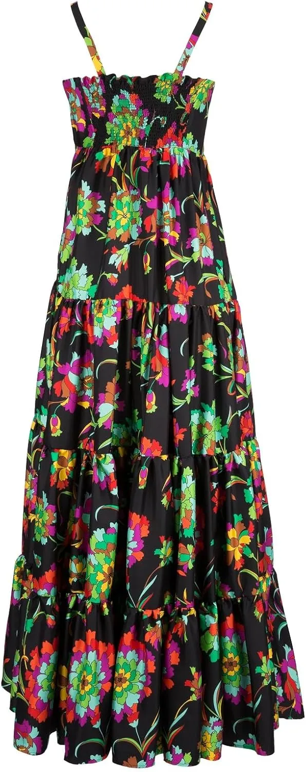 Women Boho Maxi Cami Dress Graphic Spaghetti Strap Long Dress Floral Backless Flowy Sundress Summer Beach Dress