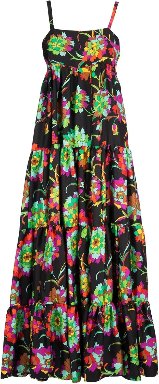 Women Boho Maxi Cami Dress Graphic Spaghetti Strap Long Dress Floral Backless Flowy Sundress Summer Beach Dress
