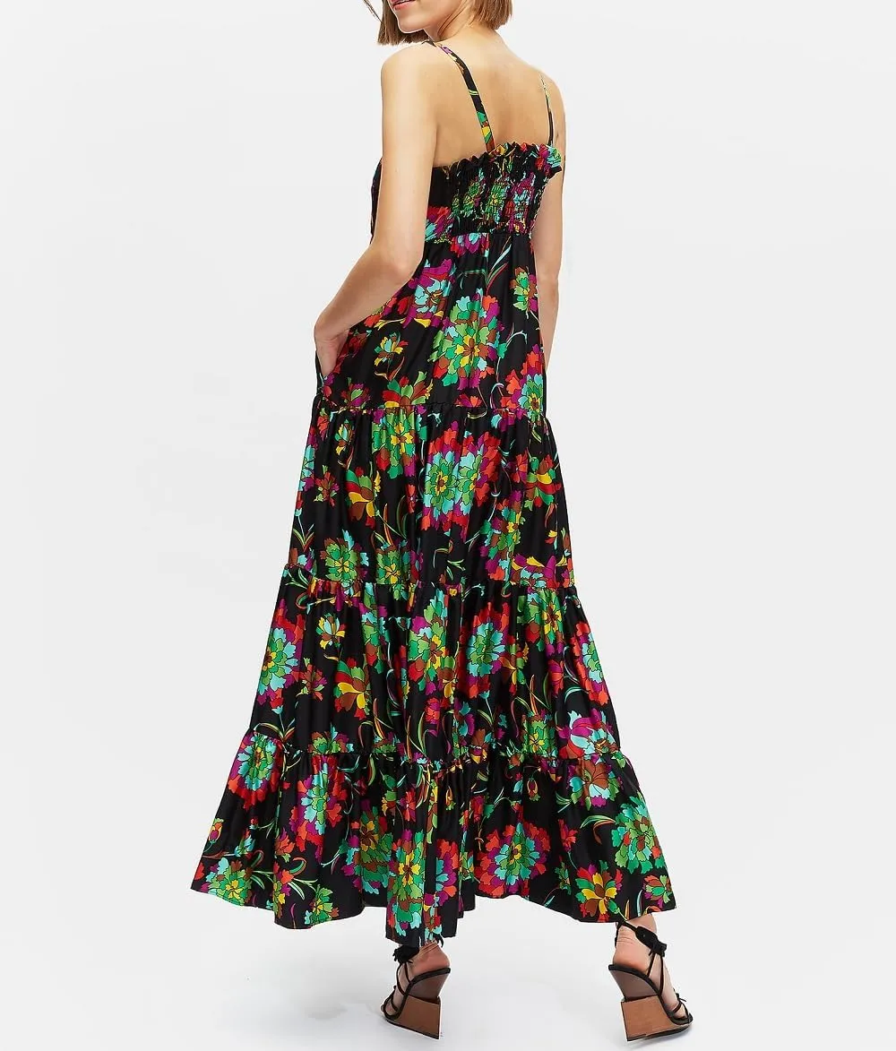 Women Boho Maxi Cami Dress Graphic Spaghetti Strap Long Dress Floral Backless Flowy Sundress Summer Beach Dress