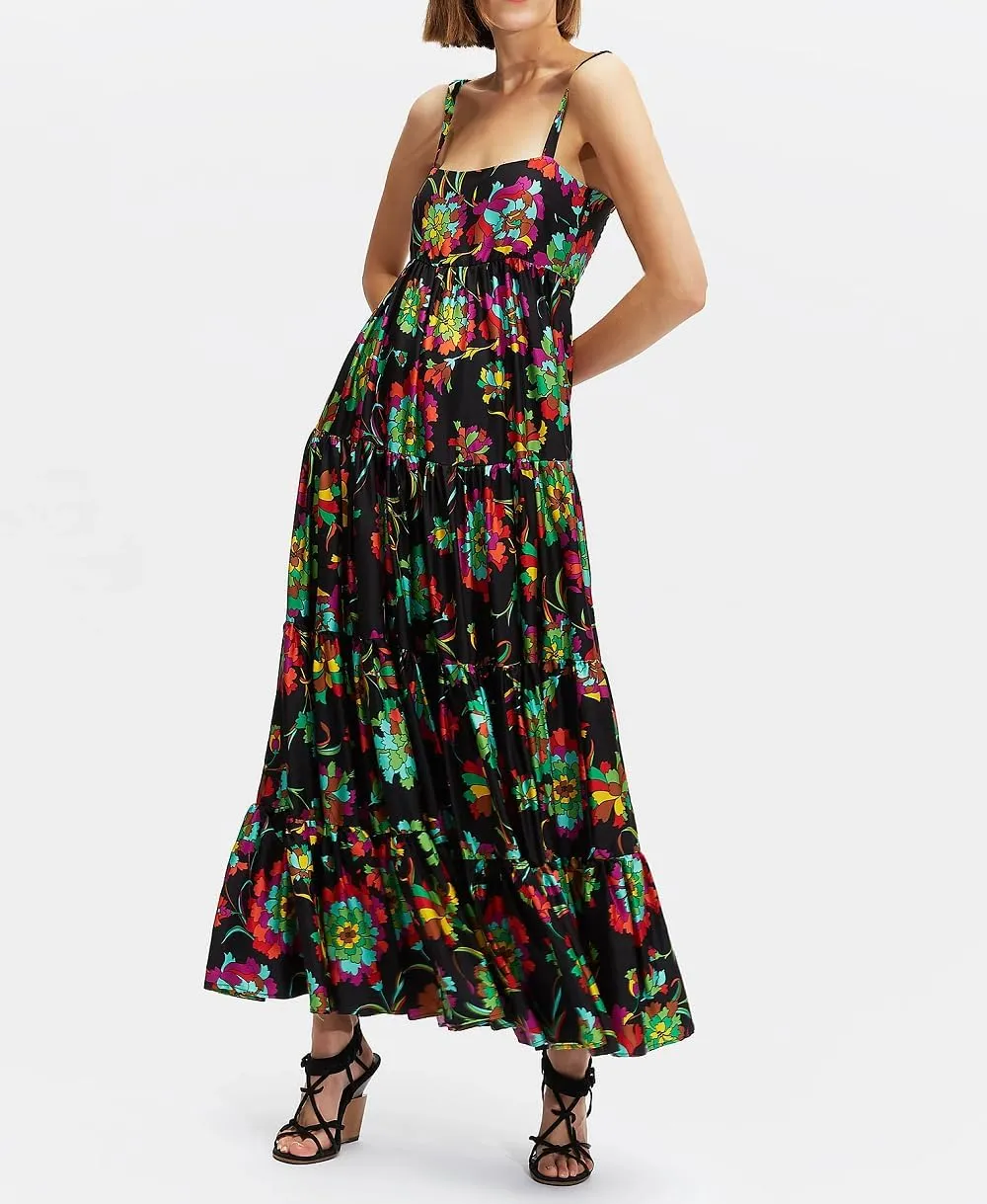 Women Boho Maxi Cami Dress Graphic Spaghetti Strap Long Dress Floral Backless Flowy Sundress Summer Beach Dress
