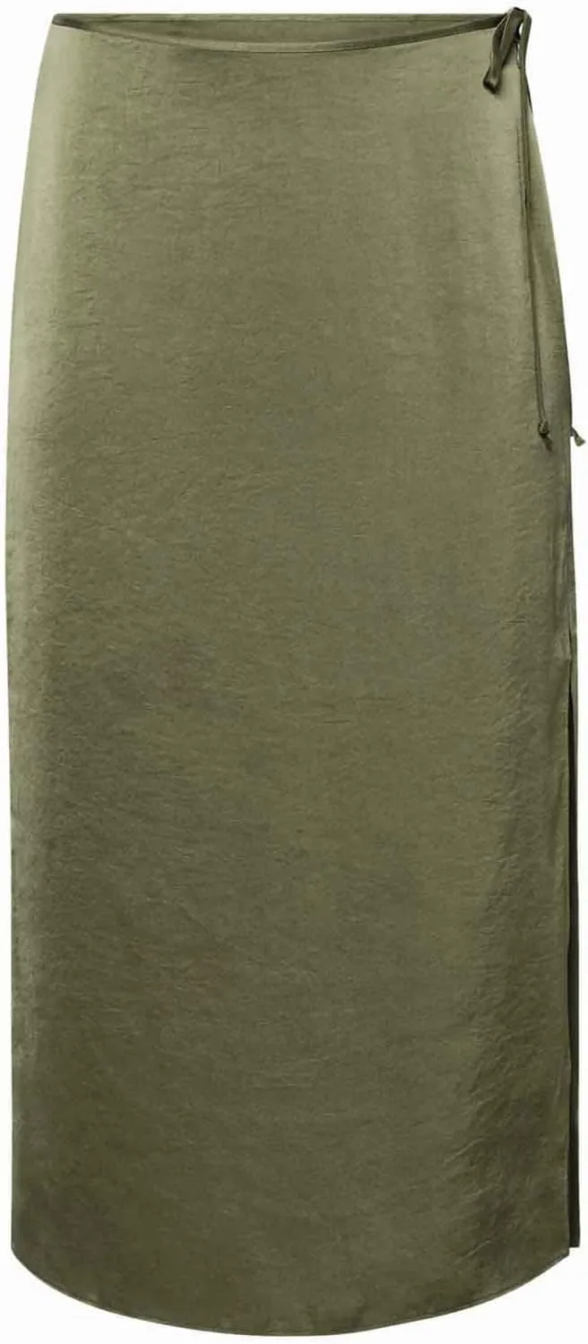 Women Drawstring High Waisted Maxi Skirt Solid Color Comfy Casual Skirt Side Split Hem Vacation Lounge Long Skirt