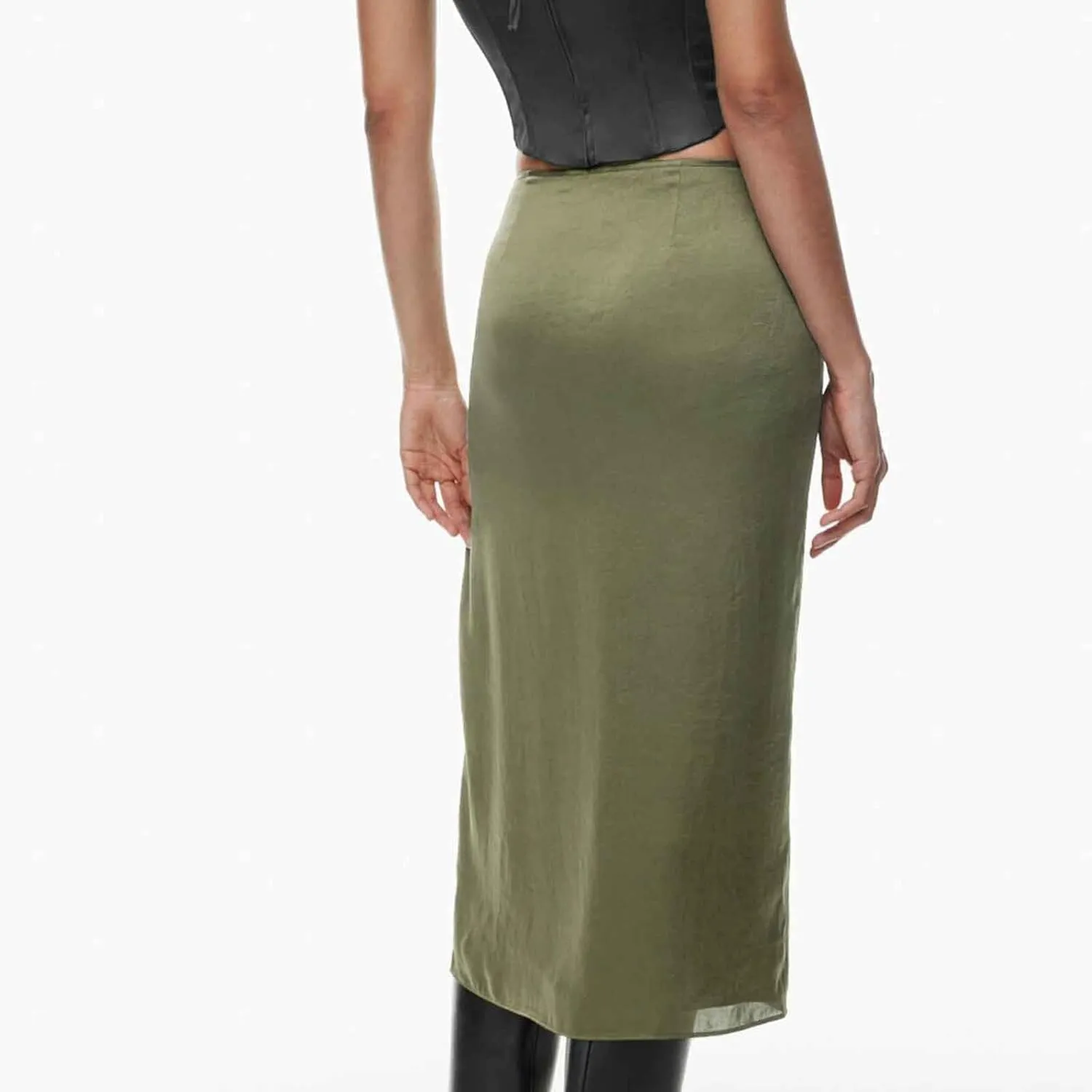 Women Drawstring High Waisted Maxi Skirt Solid Color Comfy Casual Skirt Side Split Hem Vacation Lounge Long Skirt