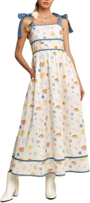 Women Floral Tie Shoulder Maxi Dress Boho Flowy Tiered Sundress Square Neck Sleeveless Long Dress Beach Dress