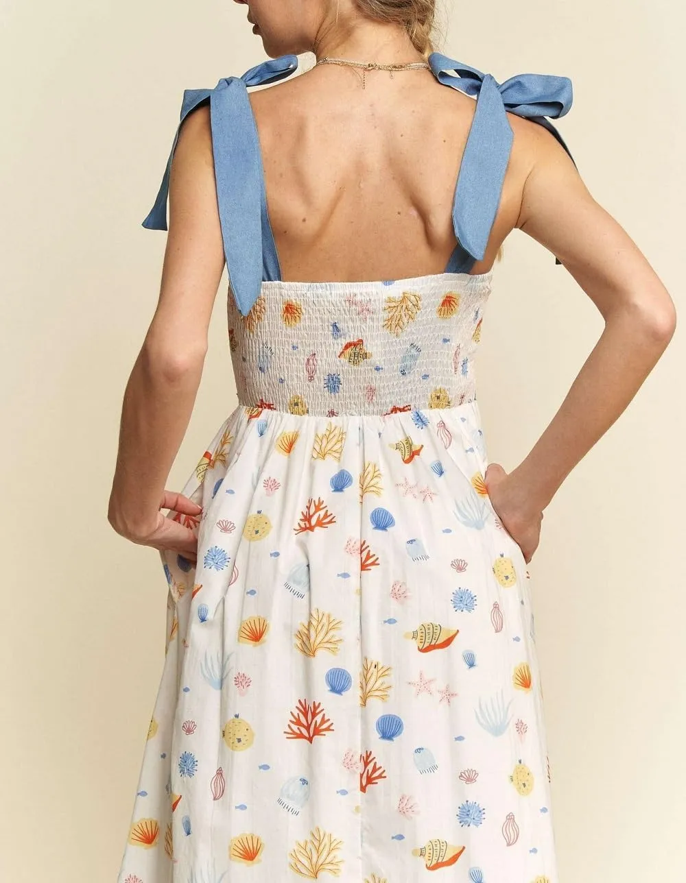 Women Floral Tie Shoulder Maxi Dress Boho Flowy Tiered Sundress Square Neck Sleeveless Long Dress Beach Dress