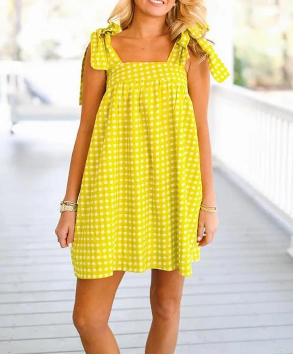 Women Floral Tie Shoulder Mini Dress Bow Square Neck Babydoll Dress Boho Flowy Sundress Summer Going Out Dres